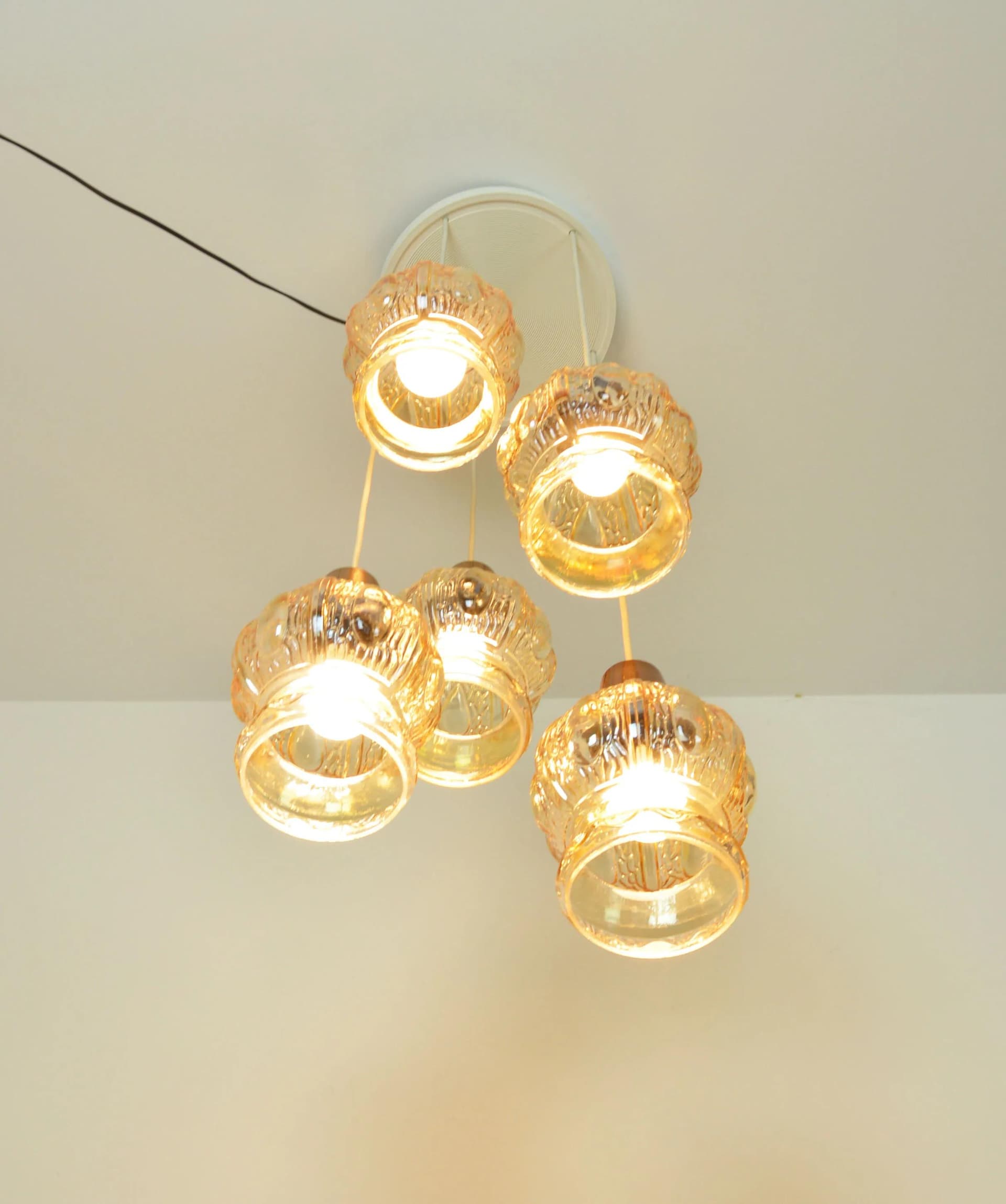 Cascading pendant lamp, opalescent honey glass, copper, 1970s - 83843