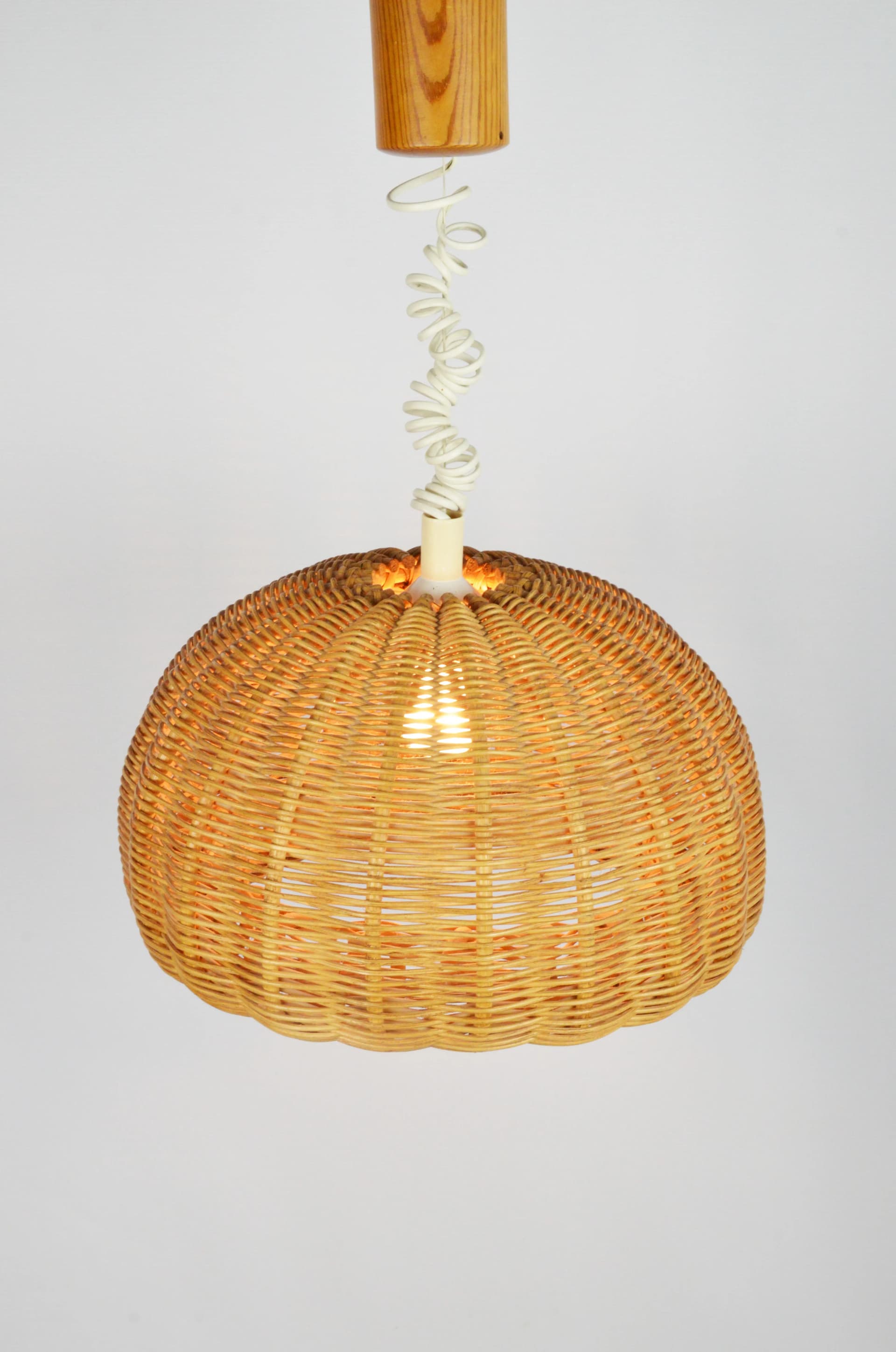 Pendant lamp, light brown rattan, Poland, 1970s - 83803