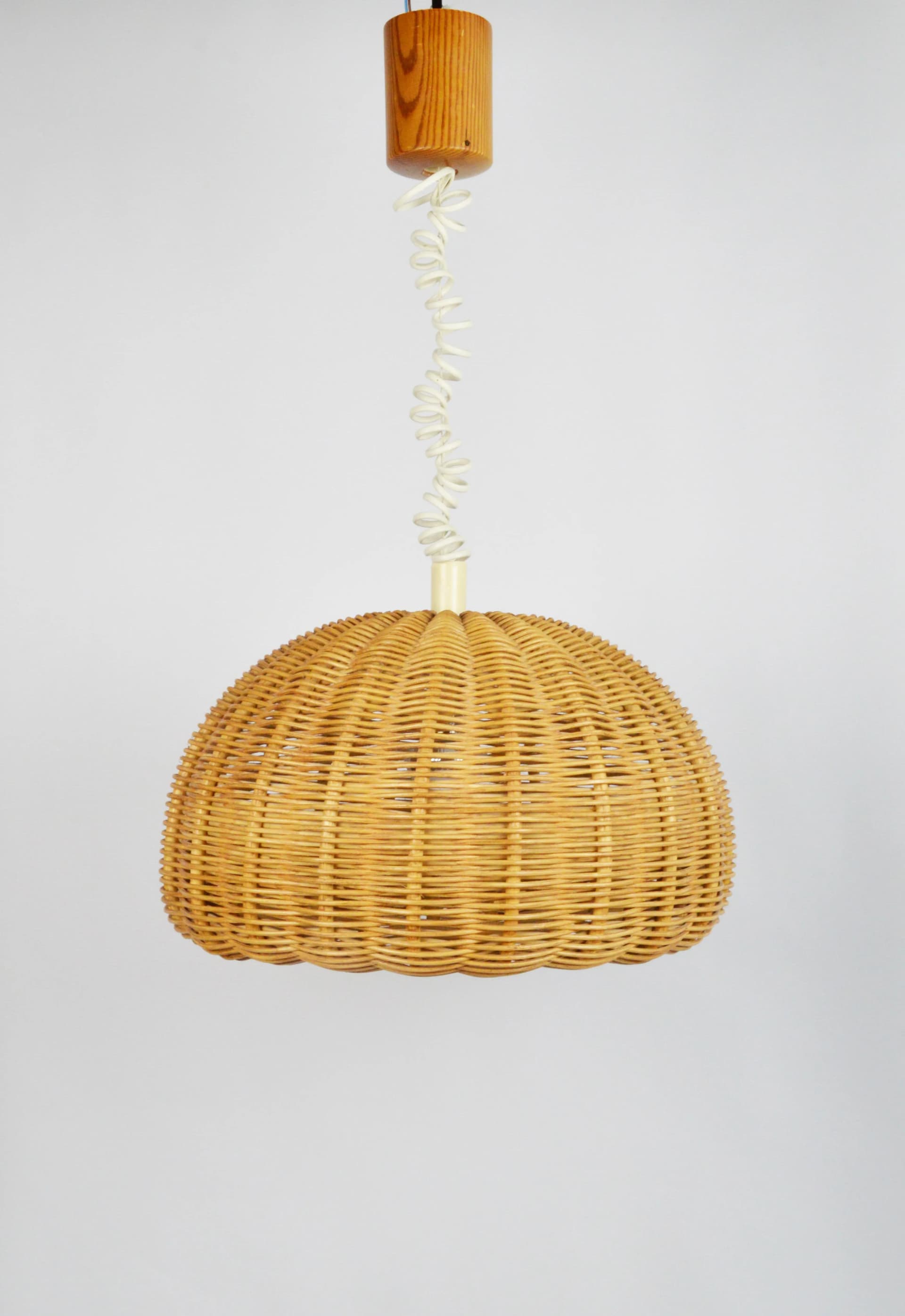 Pendant lamp, light brown rattan, Poland, 1970s - 83802
