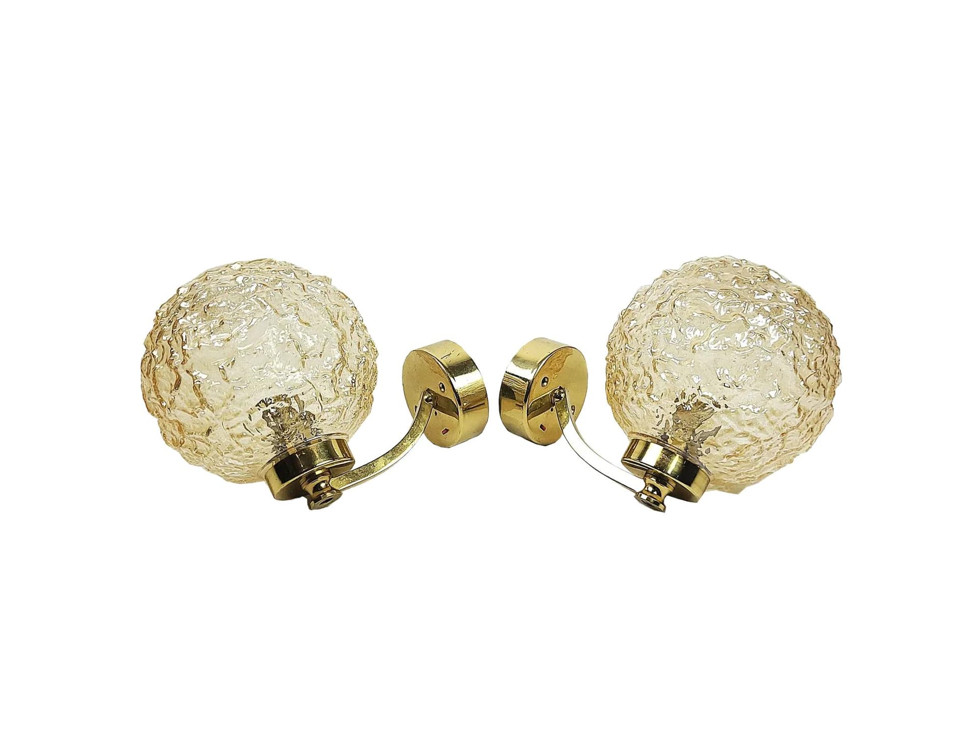 Pair of wall sconces, golden glass, 1970s.