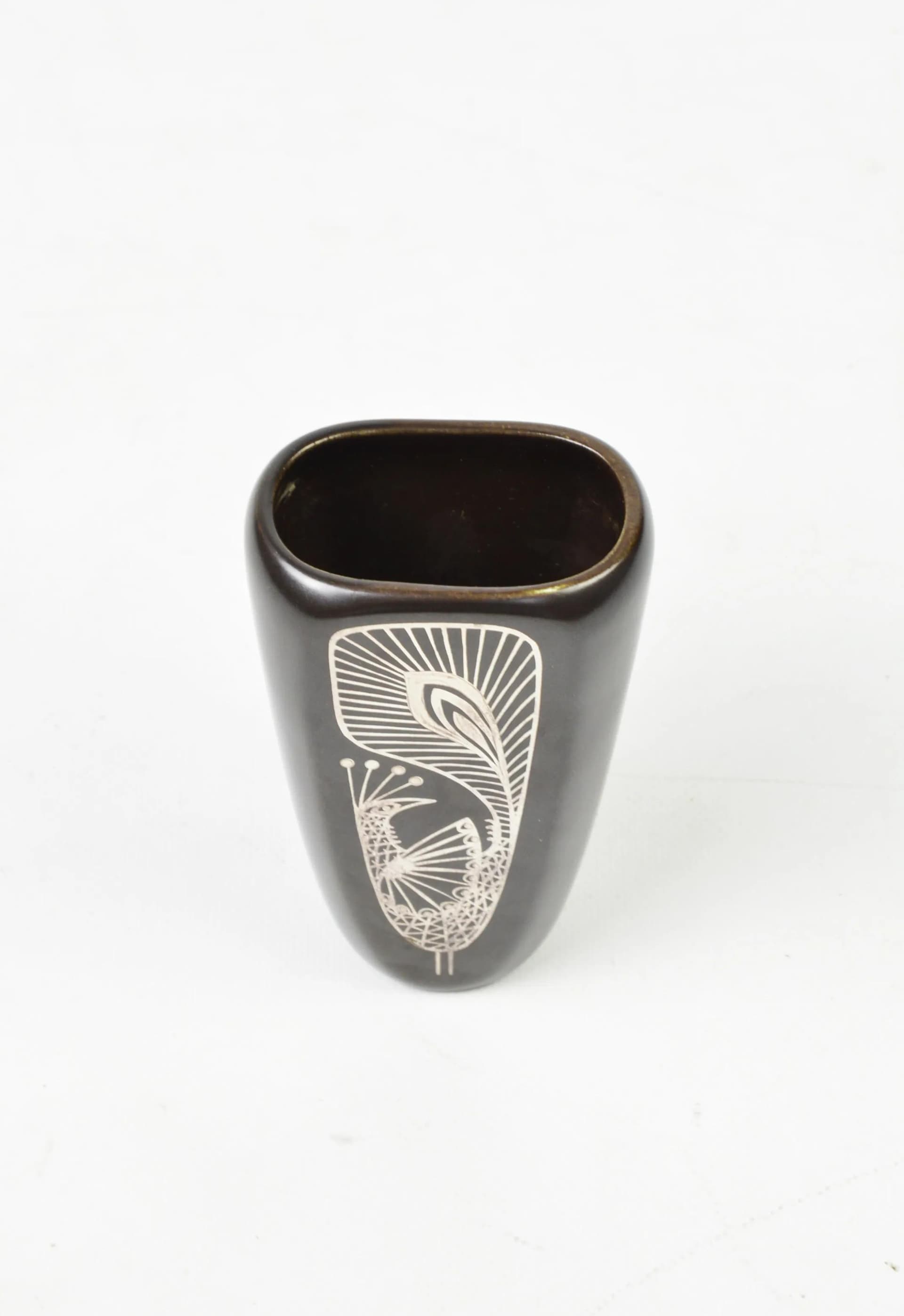 Wazonik czarny, kamionka, proj. S. Jonson, Gustavsberg, Szwecja, lata 60. - 83713