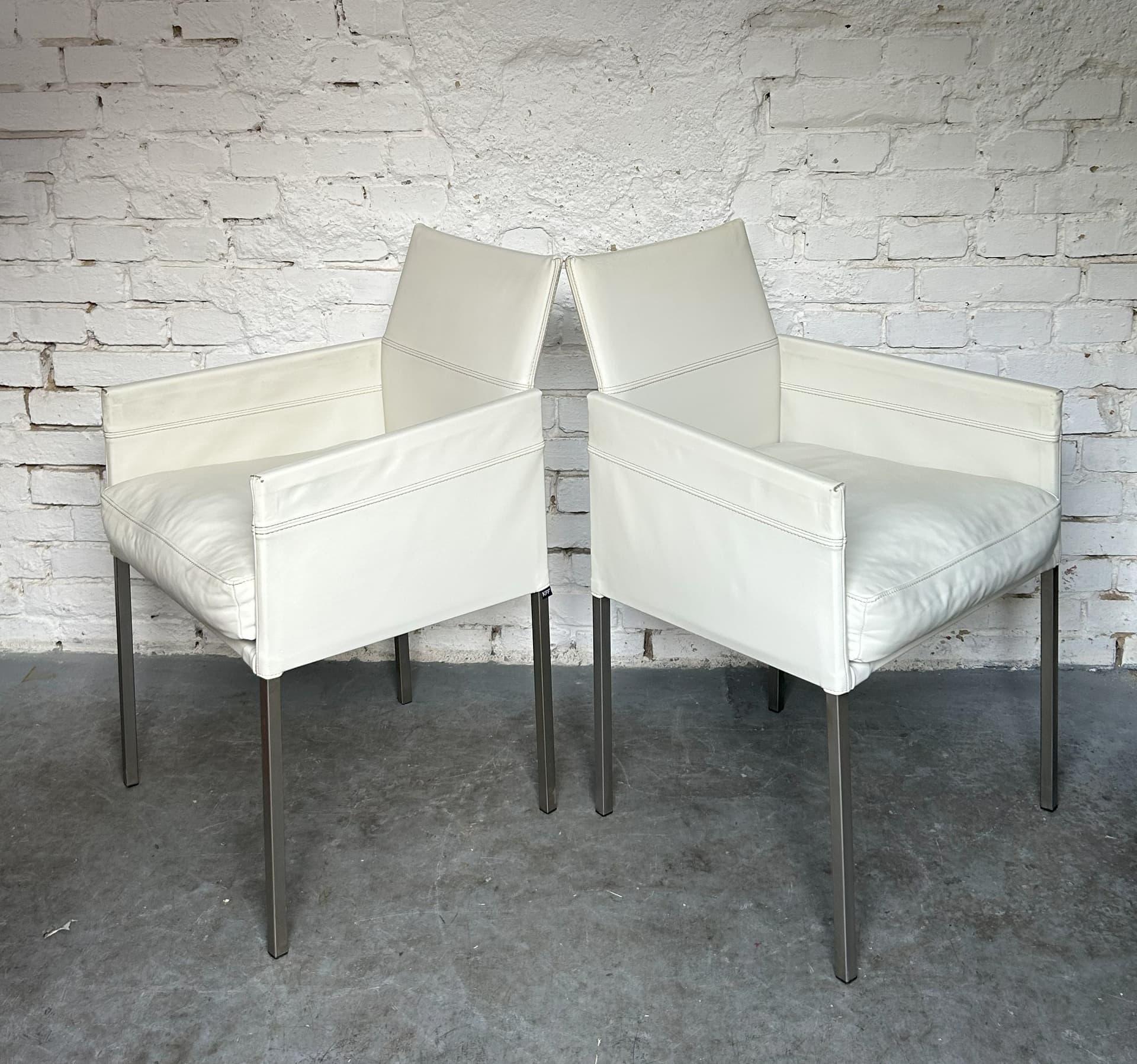 Para foteli, skóra ivory white, metal czarny, Niemcy, lata 90. - 83663