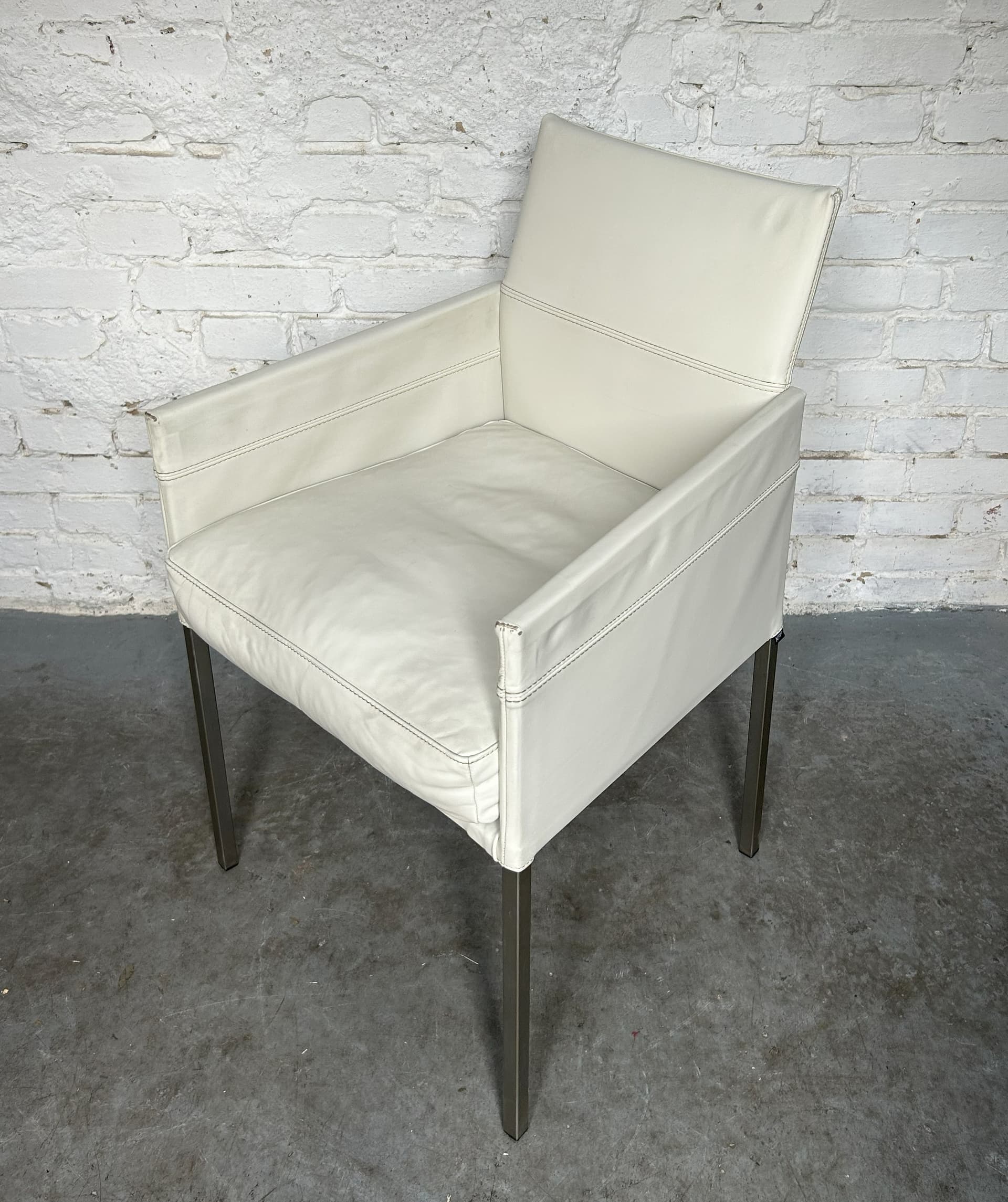 Para foteli, skóra ivory white, metal czarny, Niemcy, lata 90. - 83666