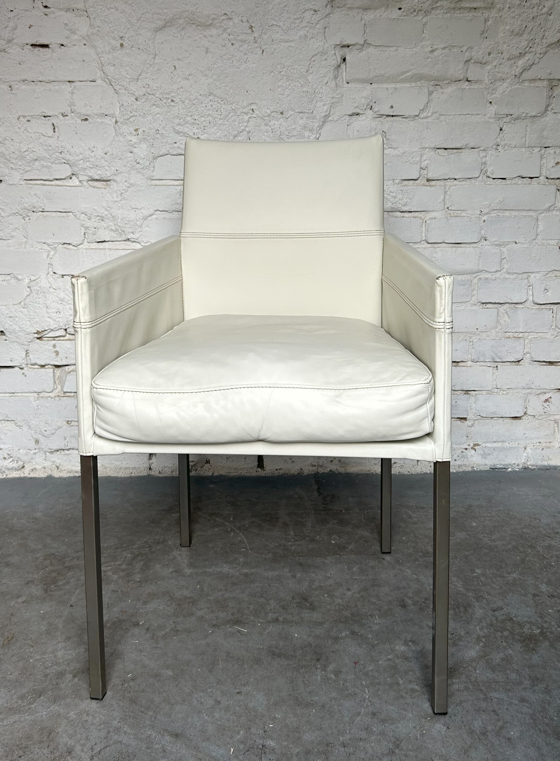 Para foteli, skóra ivory white, metal czarny, Niemcy, lata 90. - 83664