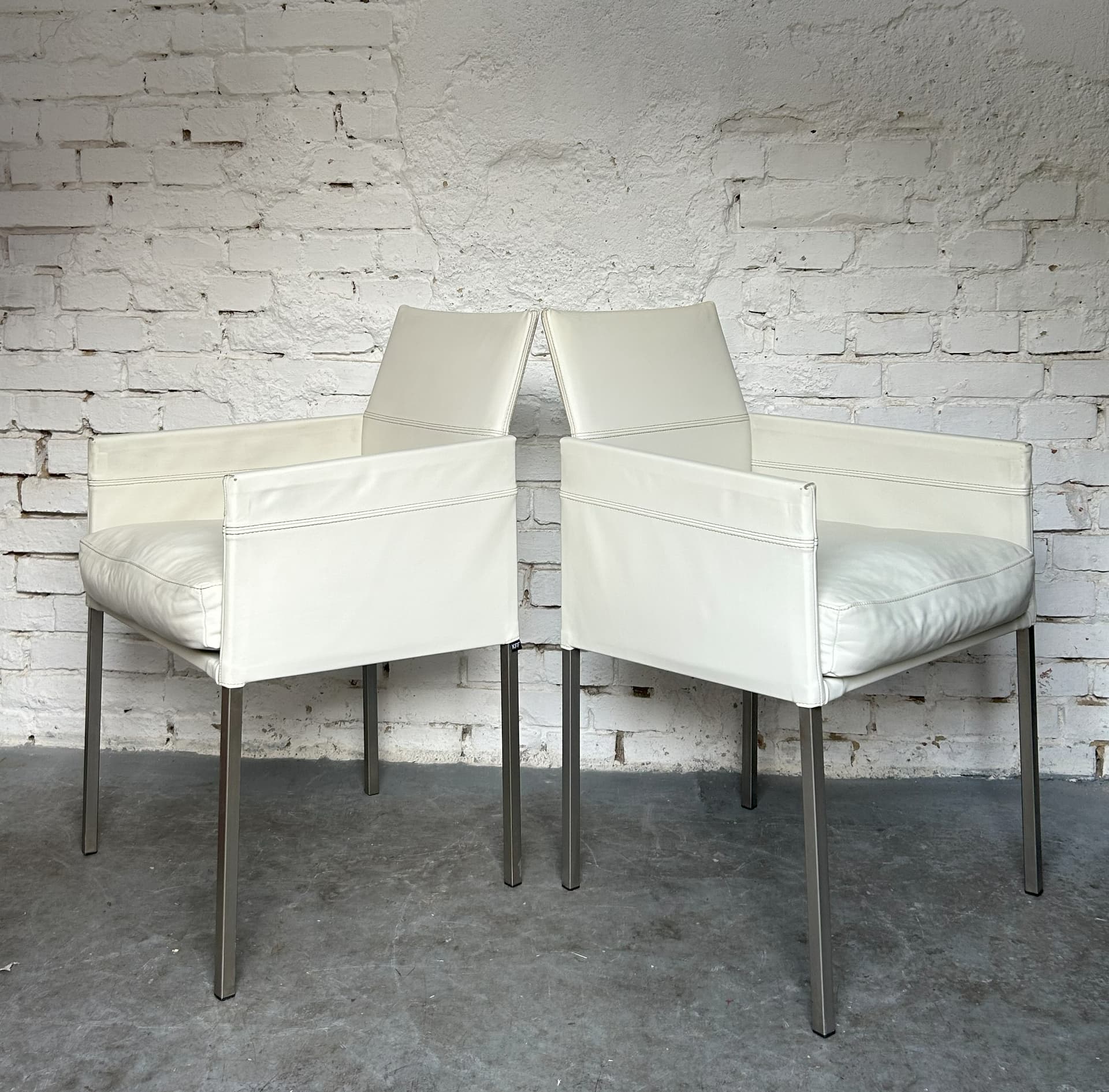 Para foteli, skóra ivory white, metal czarny, Niemcy, lata 90. - 83671