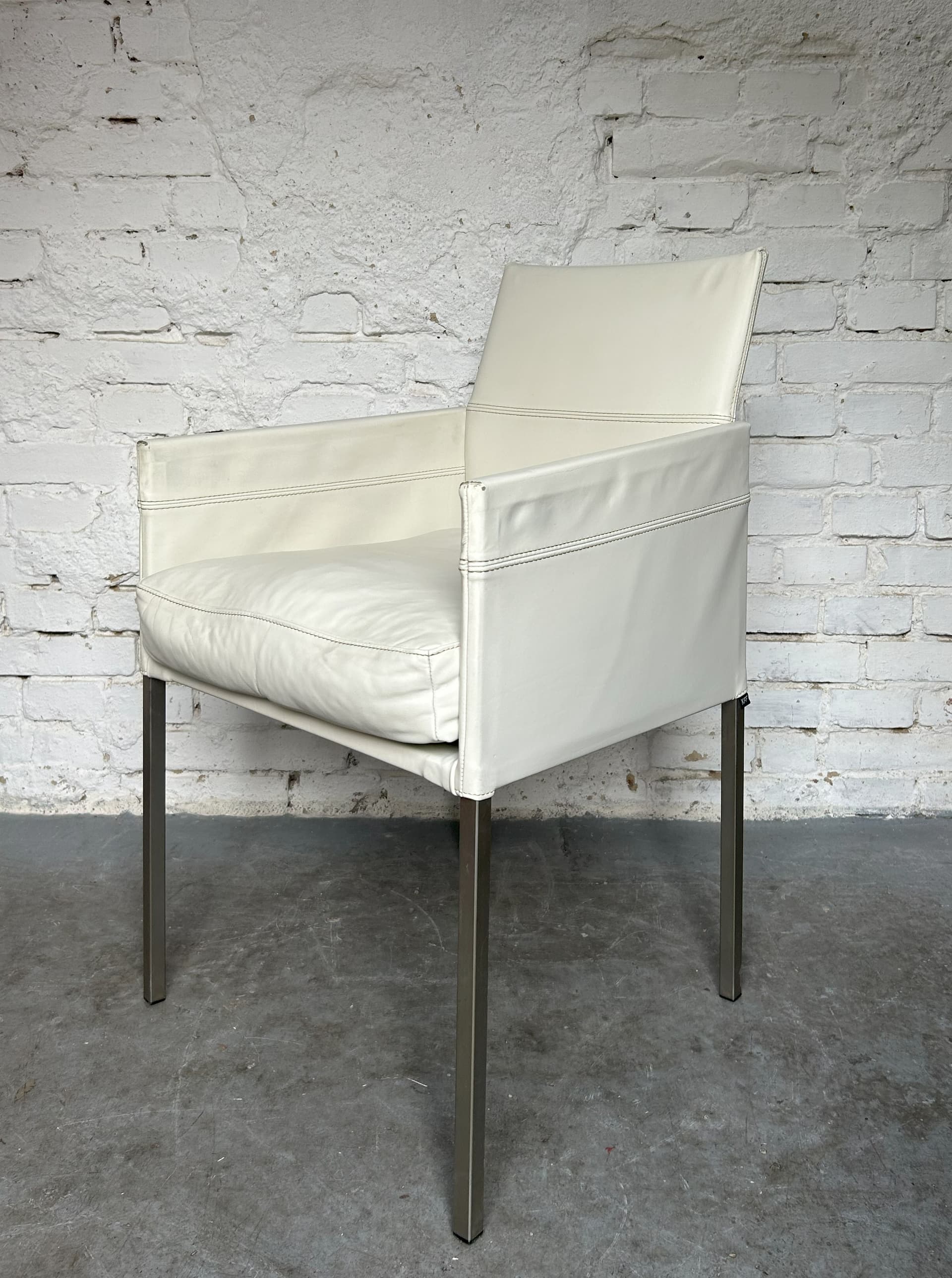 Para foteli, skóra ivory white, metal czarny, Niemcy, lata 90. - 83668