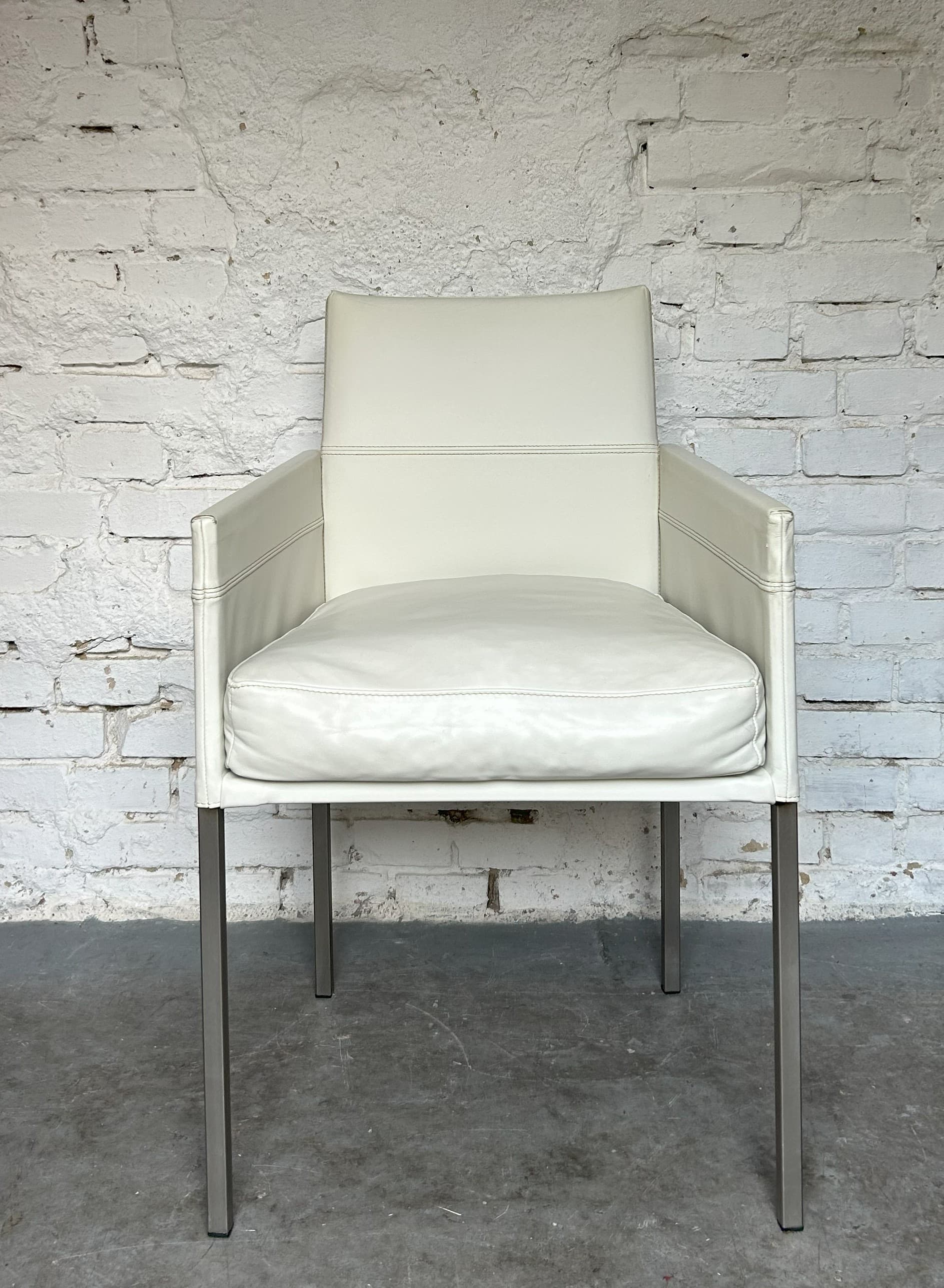 Para foteli, skóra ivory white, metal czarny, Niemcy, lata 90. - 83661