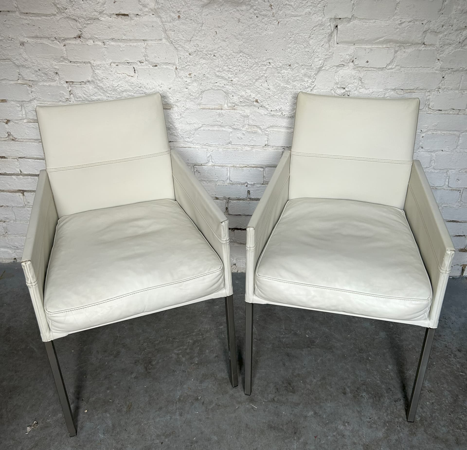 Para foteli, skóra ivory white, metal czarny, Niemcy, lata 90. - 83669