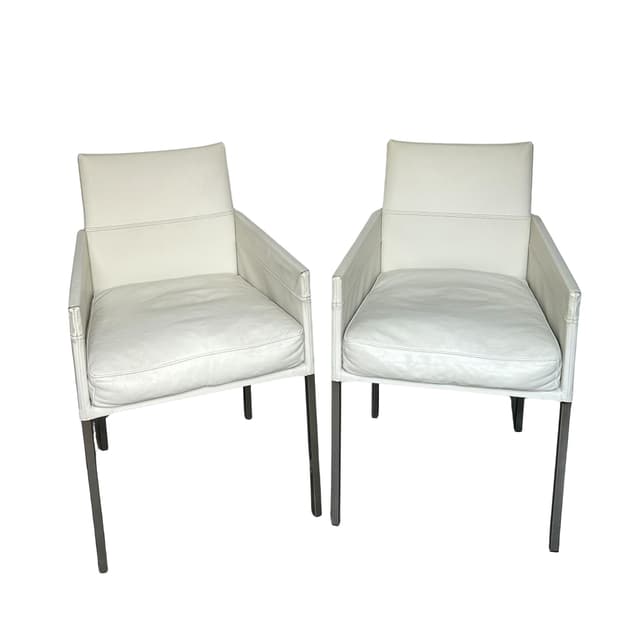 Para foteli, skóra ivory white, metal czarny, Niemcy, lata 90. - WYMIARY