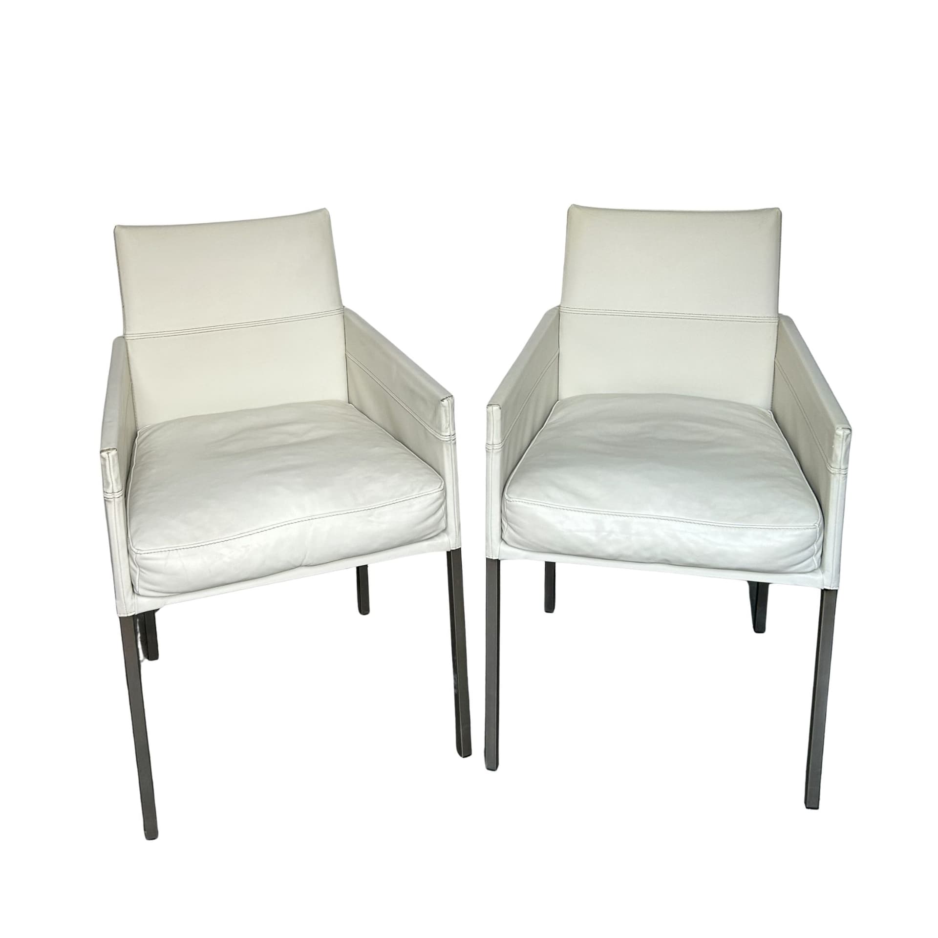 Para foteli, skóra ivory white, metal czarny, Niemcy, lata 90. - 93766