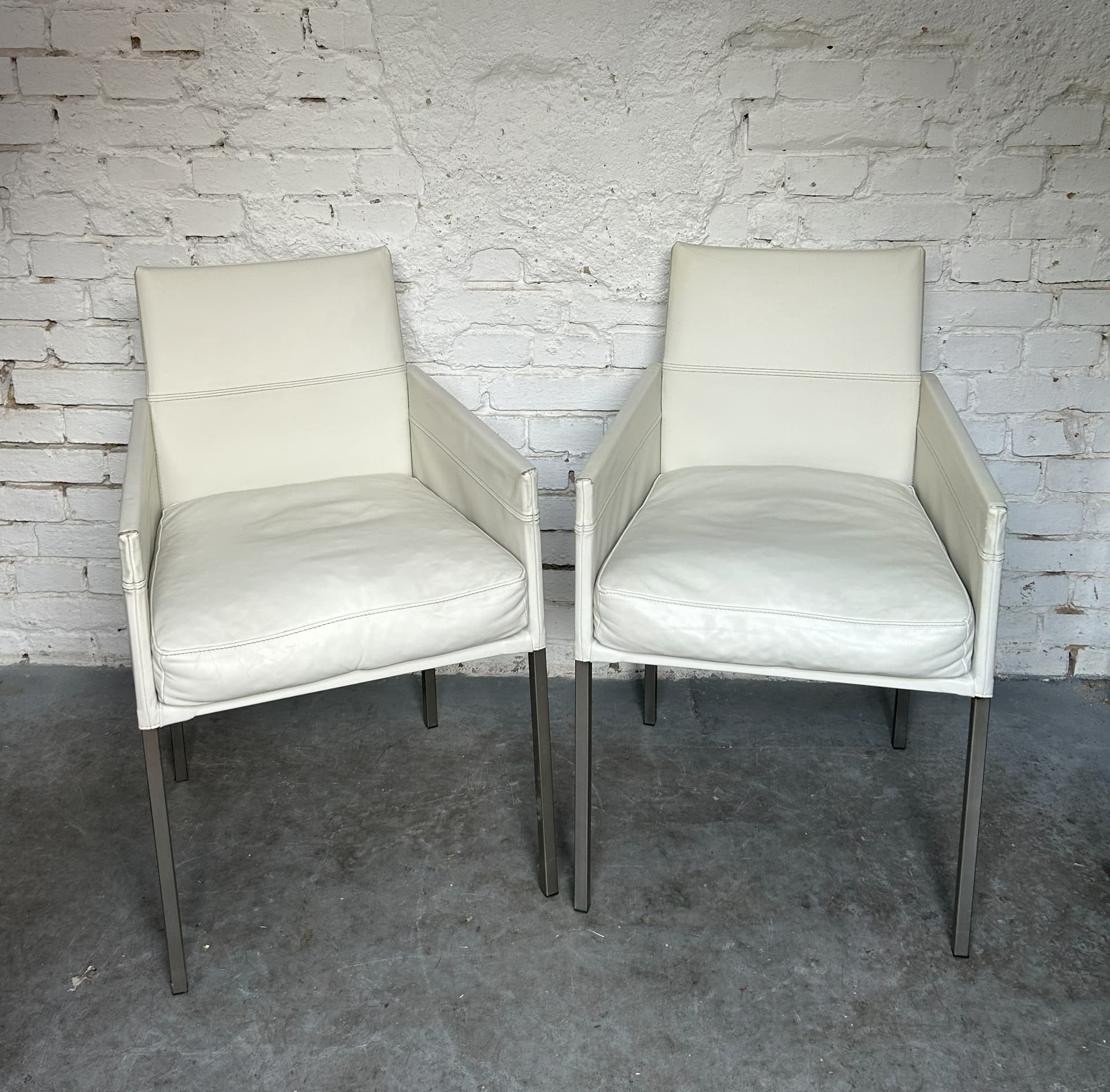 Para foteli, skóra ivory white, metal czarny, Niemcy, lata 90. - 83672