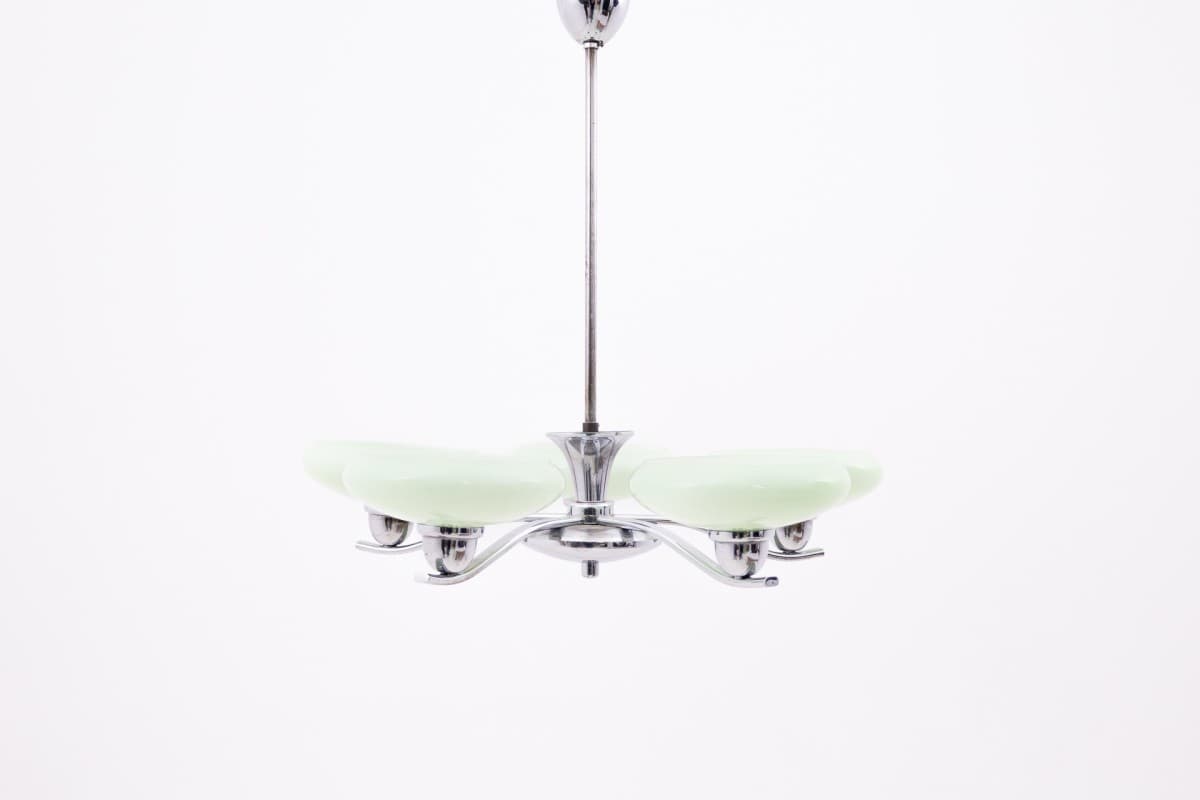 Chromowany żyrandol art deco, Polska, lata 60. - 57755