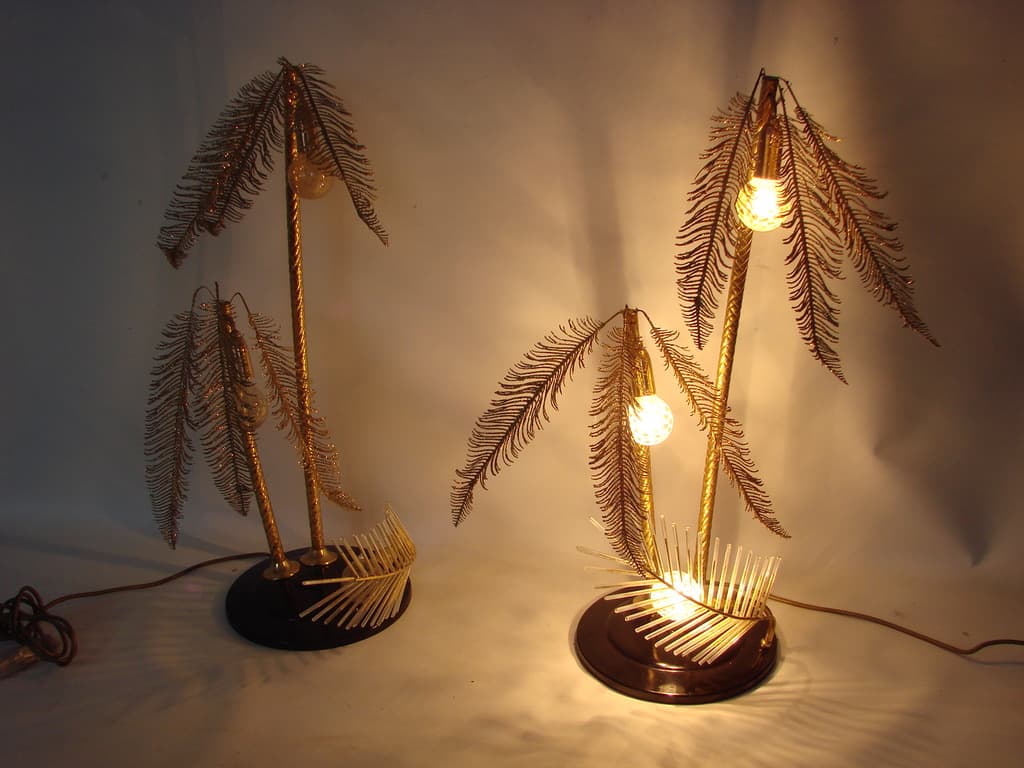 Para lamp nocnych Hollywood Regency, złoty, mosiądz, lata 70. - 89617