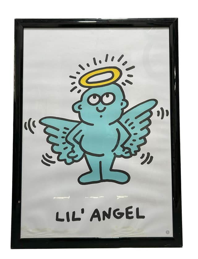 Plakat Lil' Angel 75x55 cm, turkusowy, papier, proj. K. Haring, lata 80. - WYMIARY