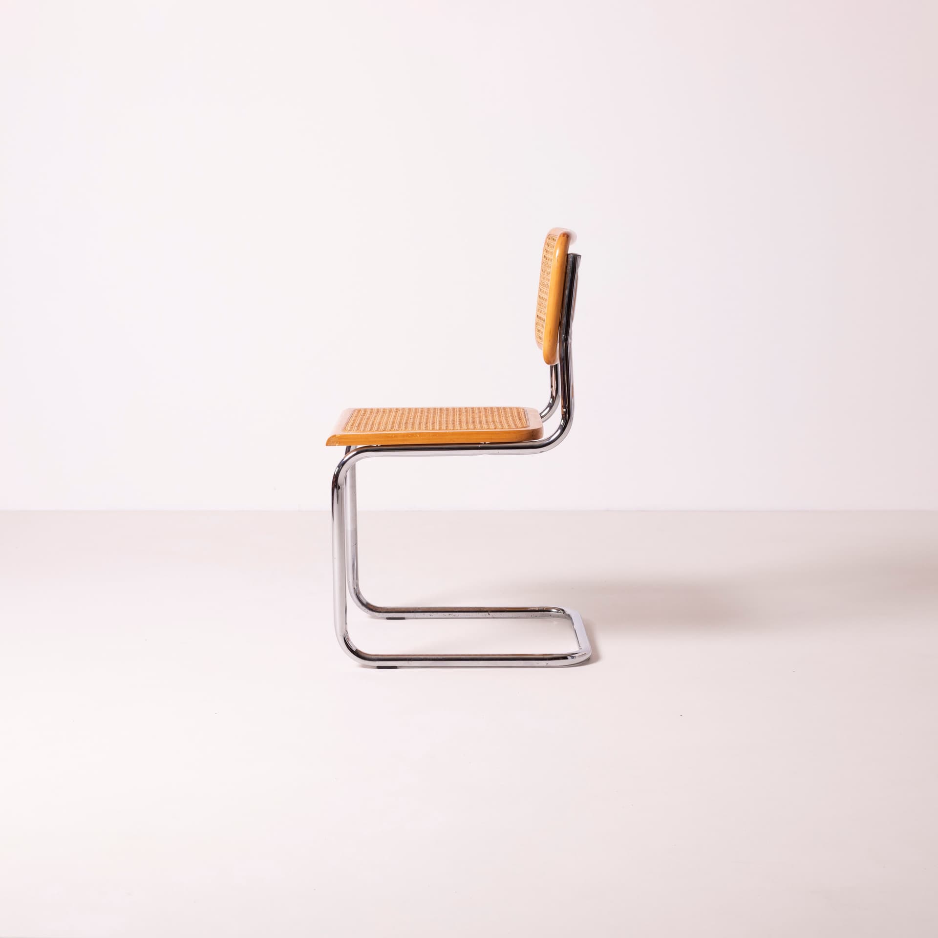 Komplet czterech krzeseł Cesca, drewno beżowe, stal chromowana, rattan beżowy, proj. M. Breuer, Włochy, lata 80. - 89716