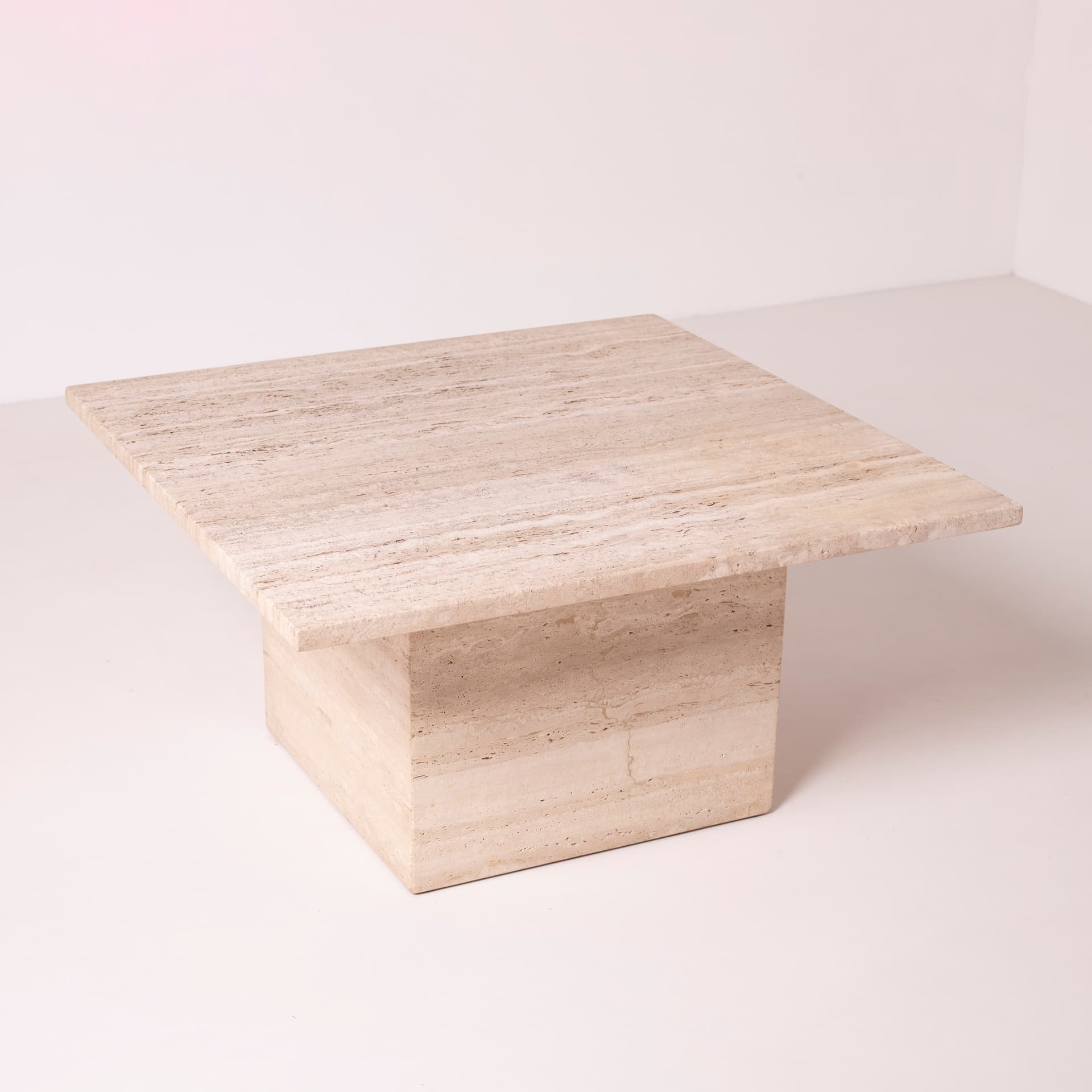 Coffee table, beige travertine, Italy, 1980s. - 89841