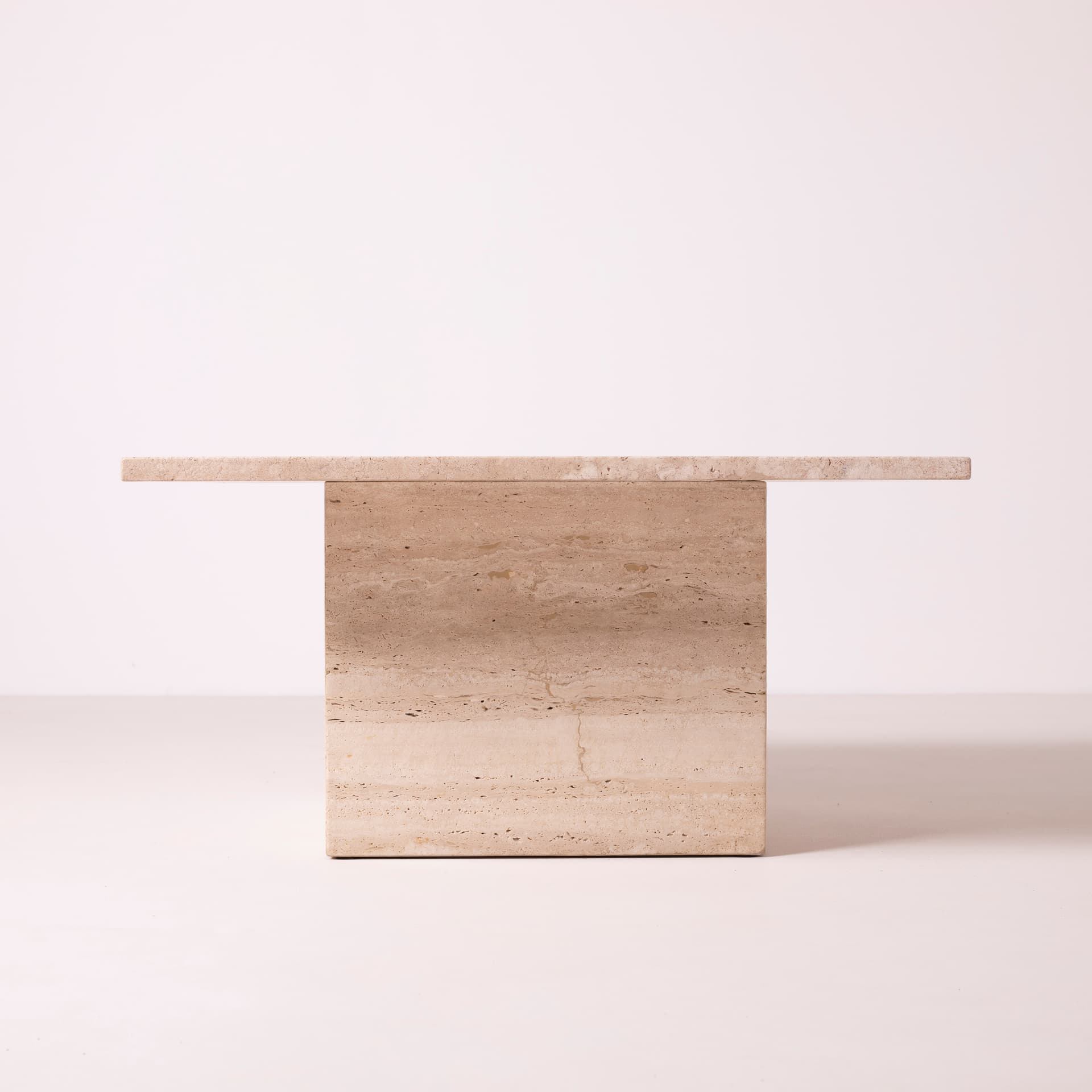 Coffee table, beige travertine, Italy, 1980s. - 89840