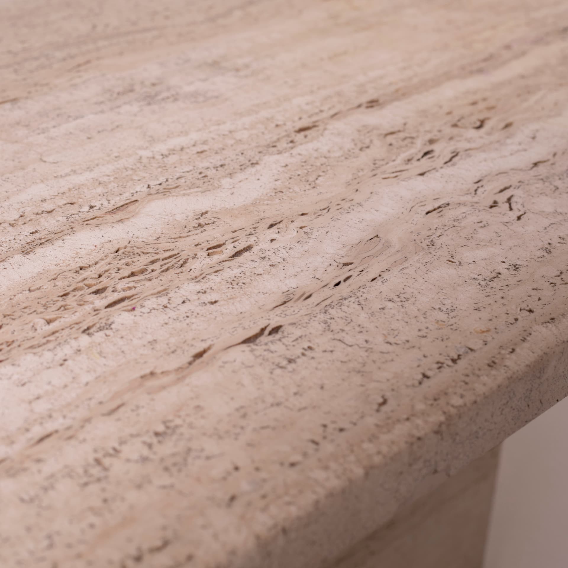 Coffee table, beige travertine, Italy, 1980s. - 89844