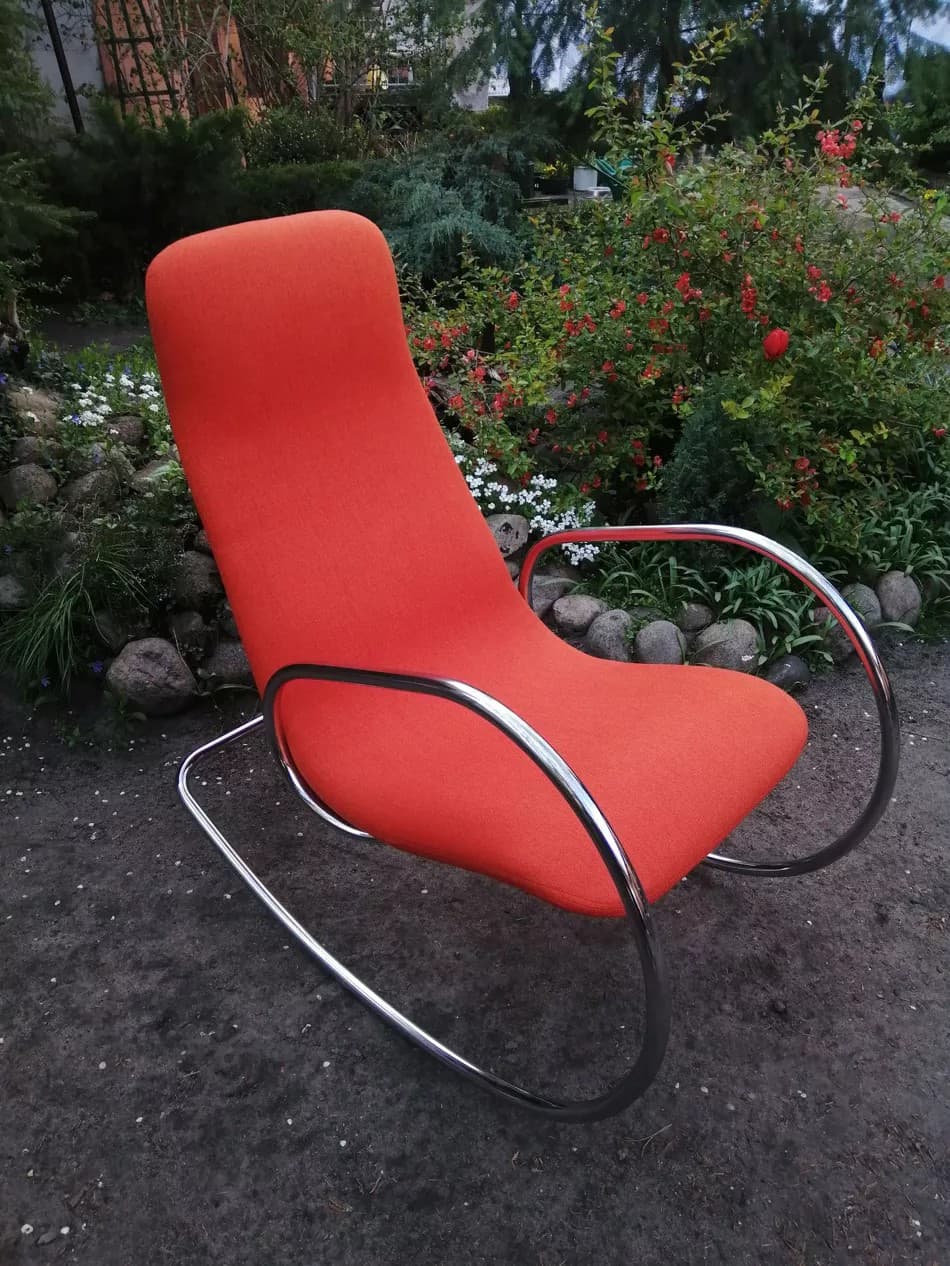 Fotel bujany S 826, pomarańczowy, stal chromowana, proj. U. Böhme, Thonet, Niemcy, lata 70. - 90078