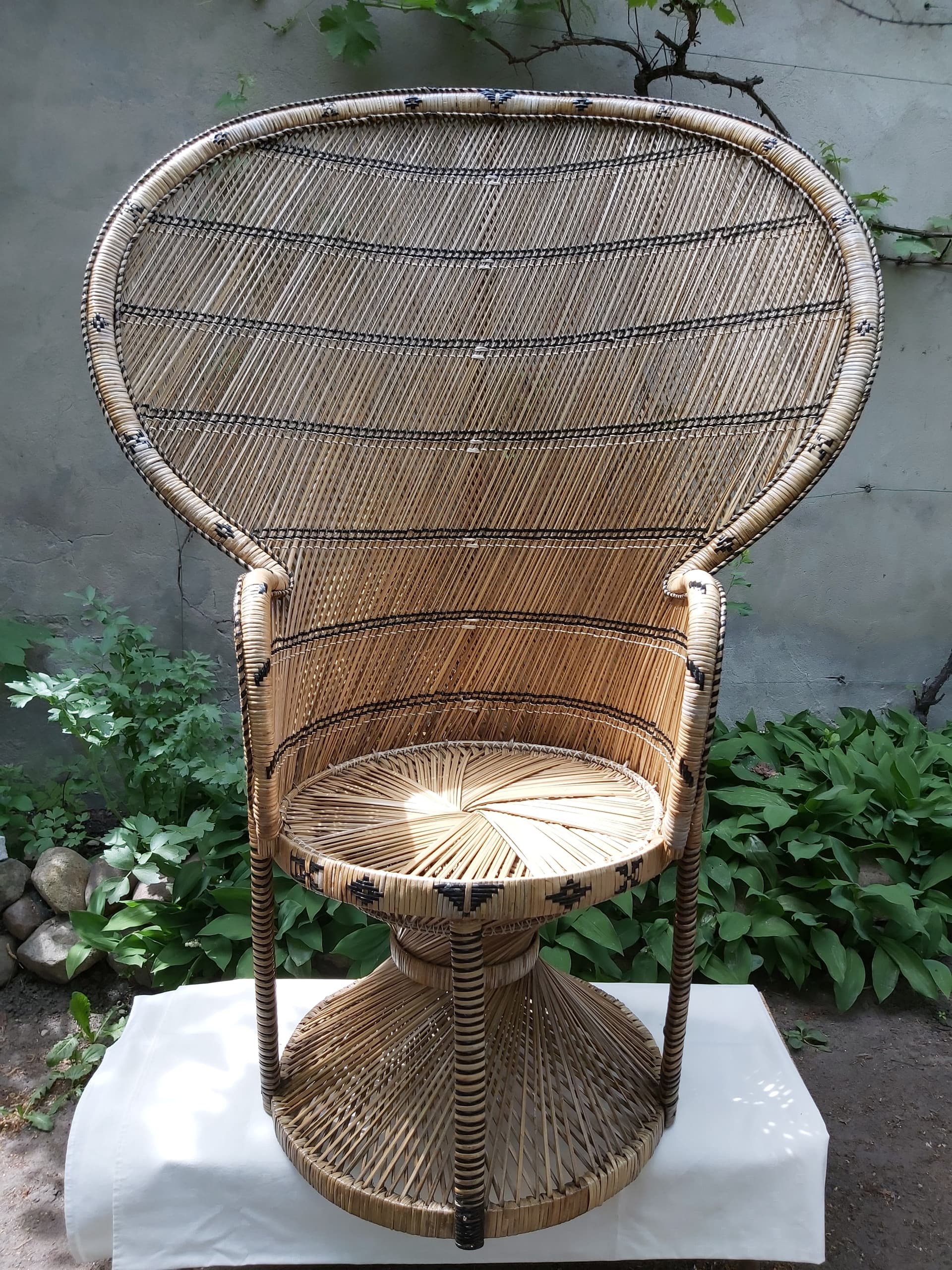 Fotel Emmanuelle, beżowy, rattan, Niemcy, lata 70. - 90096