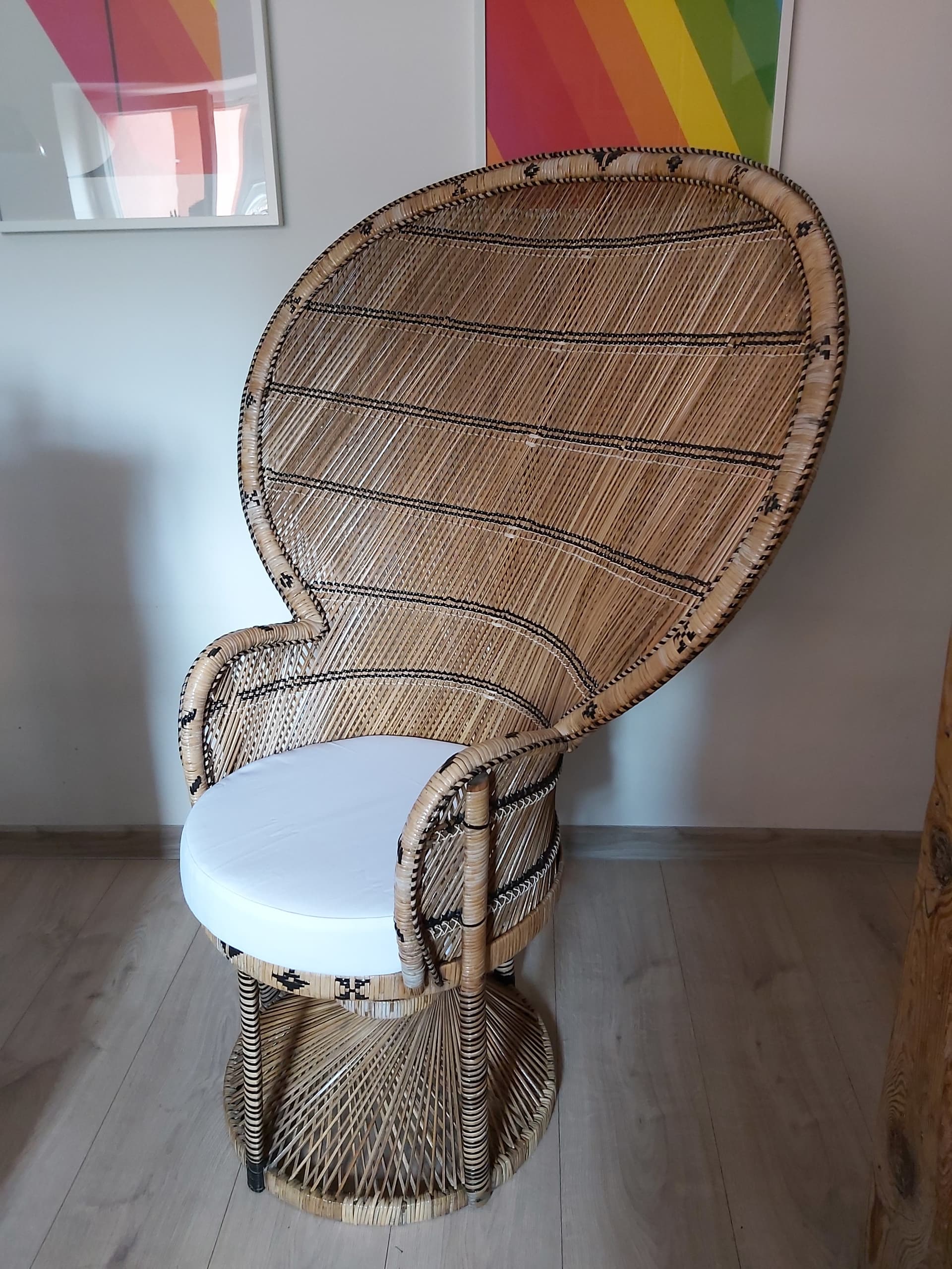 Fotel Emmanuelle, beżowy, rattan, Niemcy, lata 70. - 90502