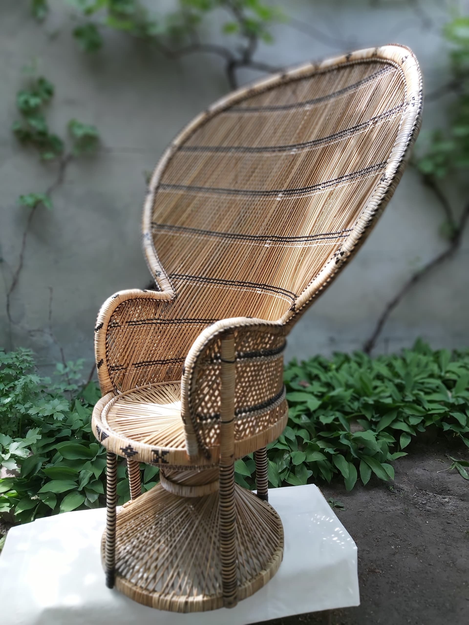 Fotel Emmanuelle, beżowy, rattan, Niemcy, lata 70. - 90089