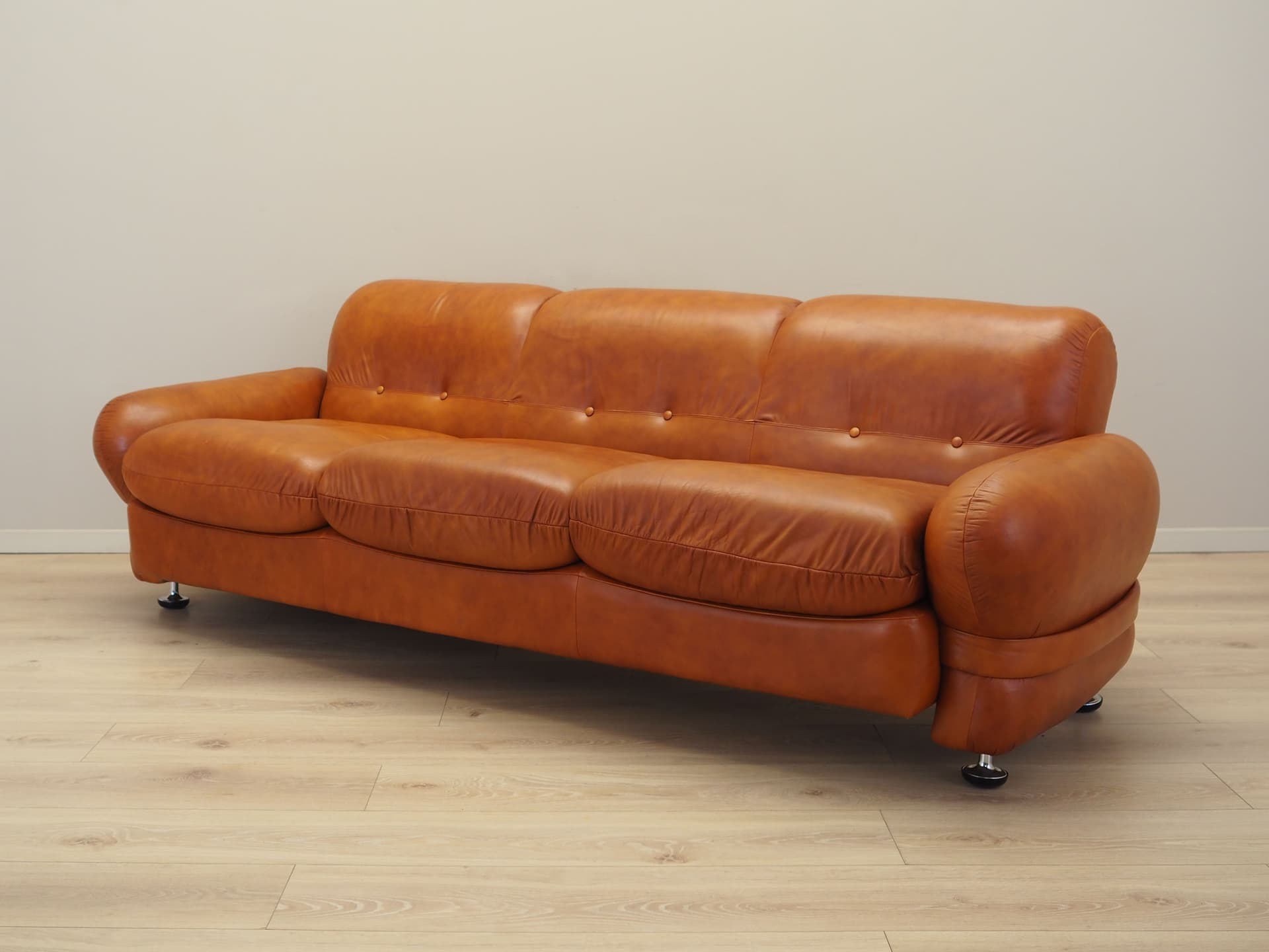 Sofa, pomarańczowy, skóra naturalna, Włochy, lata 70. - 90262