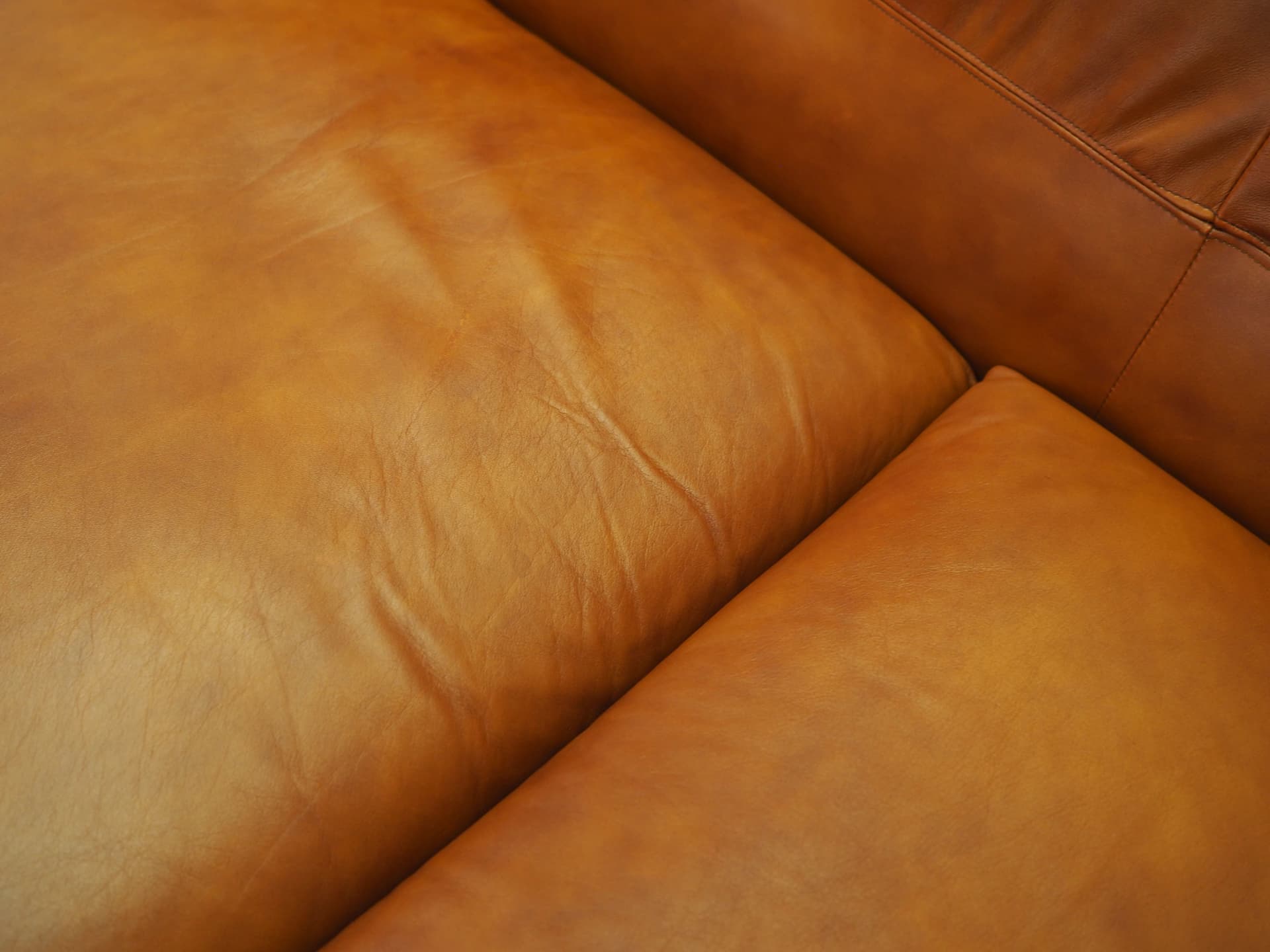 Sofa, pomarańczowy, skóra naturalna, Włochy, lata 70. - 90272