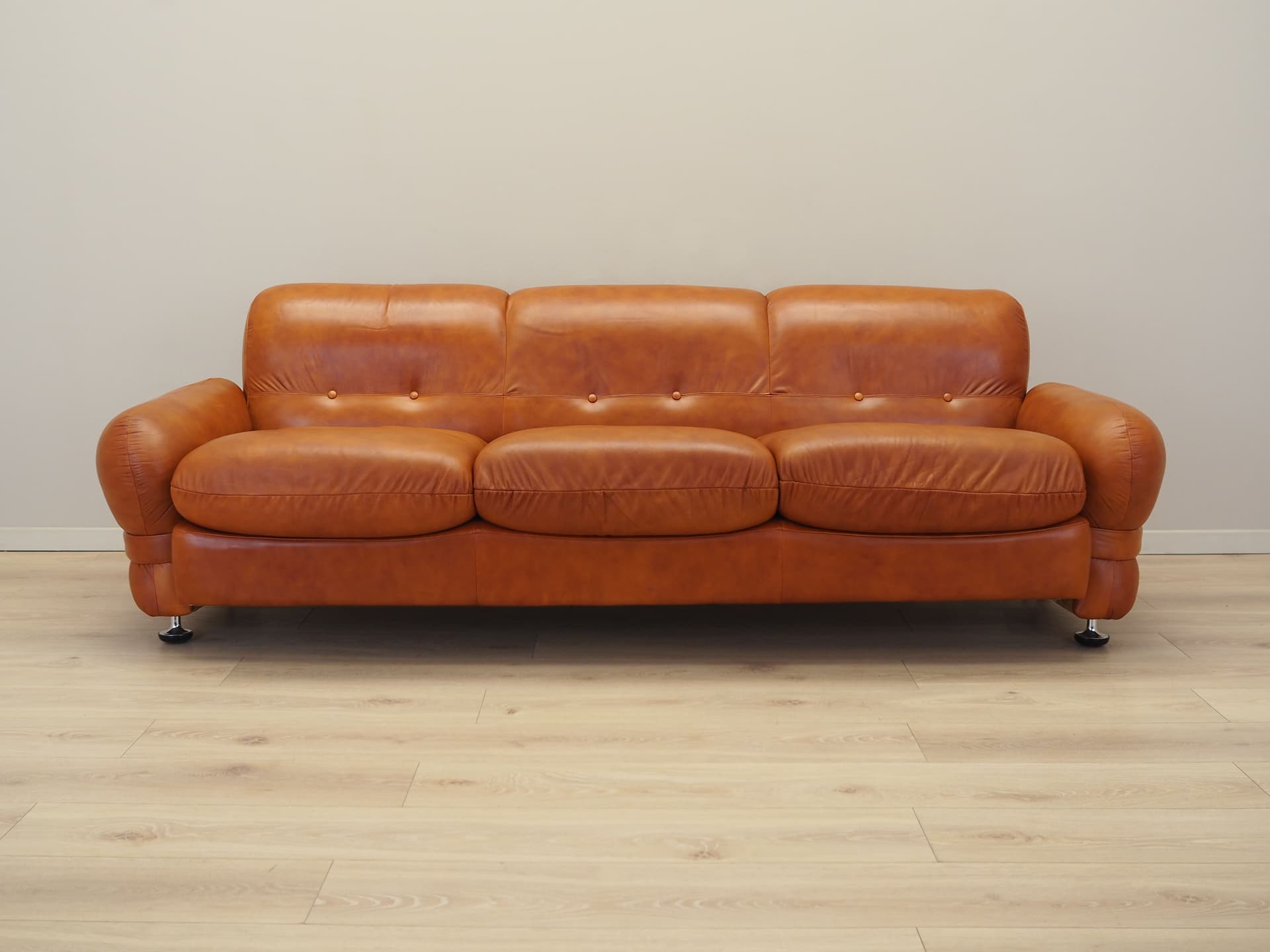 Sofa, pomarańczowy, skóra naturalna, Włochy, lata 70. - 90261