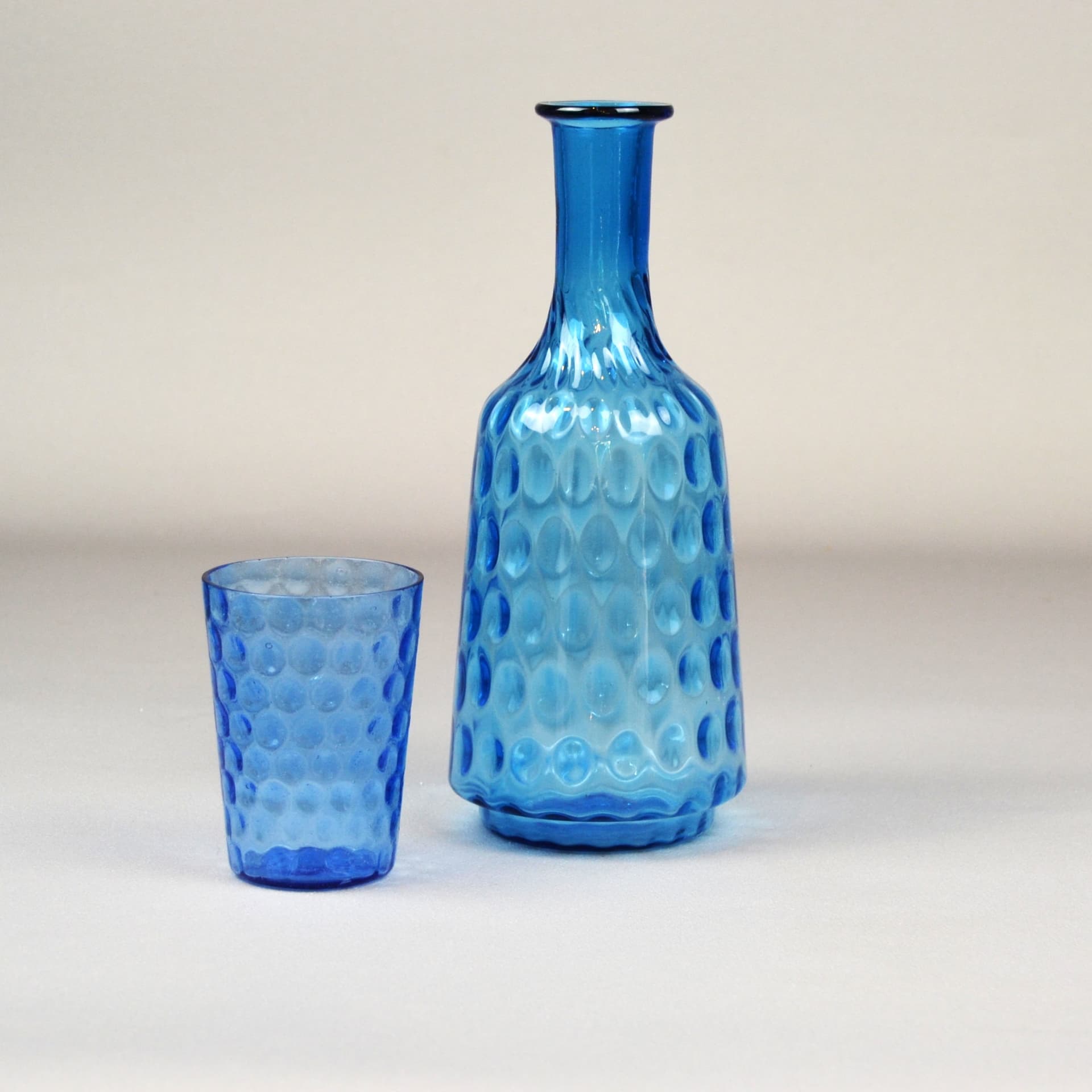 Karafka i szklanka, Secesja, szkło niebieskie, Czechy, lata 20. - 676