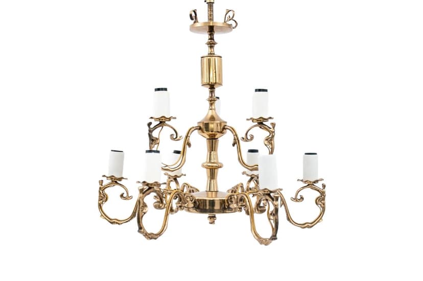 Mosiężny żyrandol, Polska, lata 50.