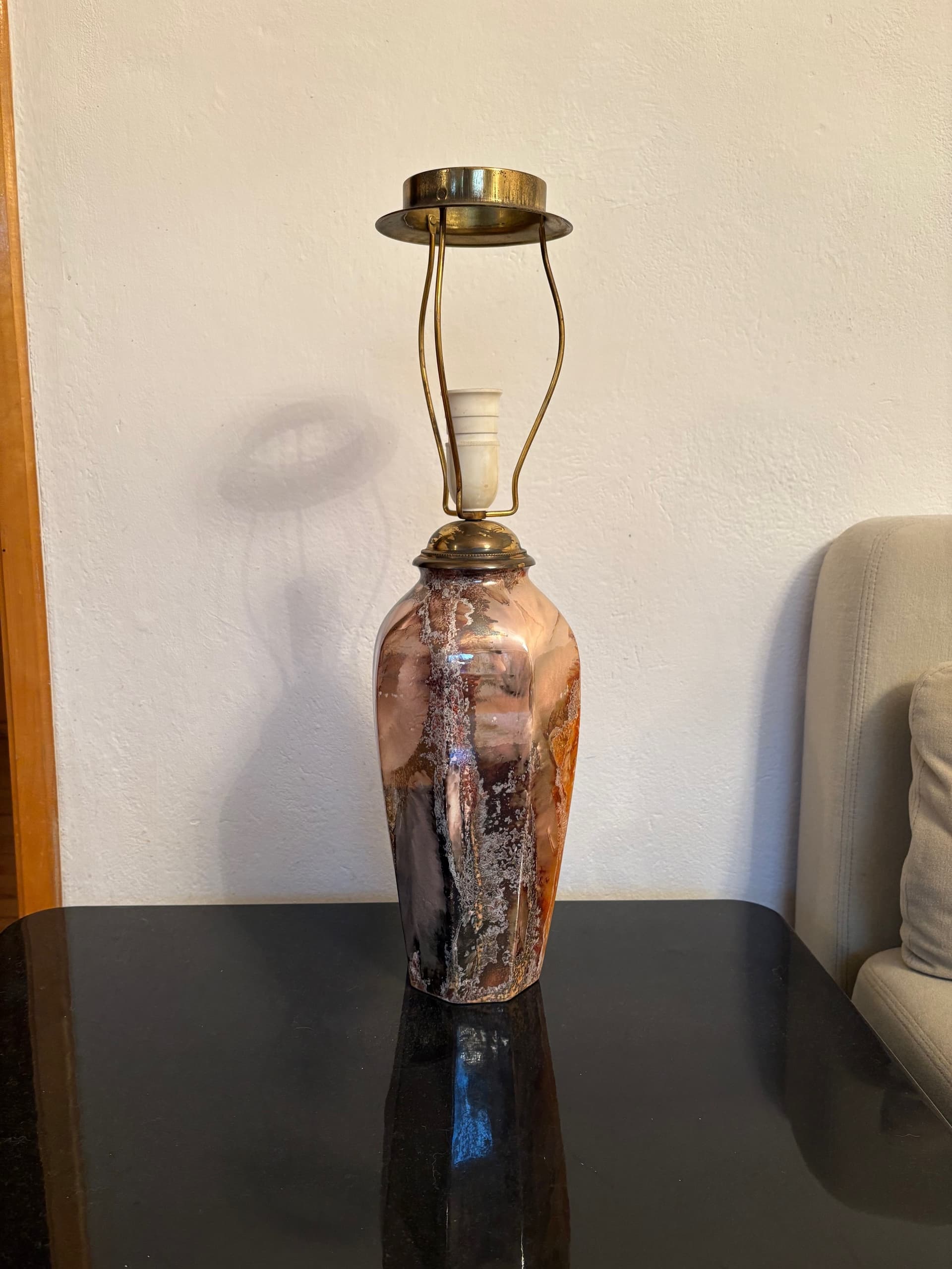 Lampa stołowa Art Deco, ceramika brązowa, Finlandia, lata 20. - 90413