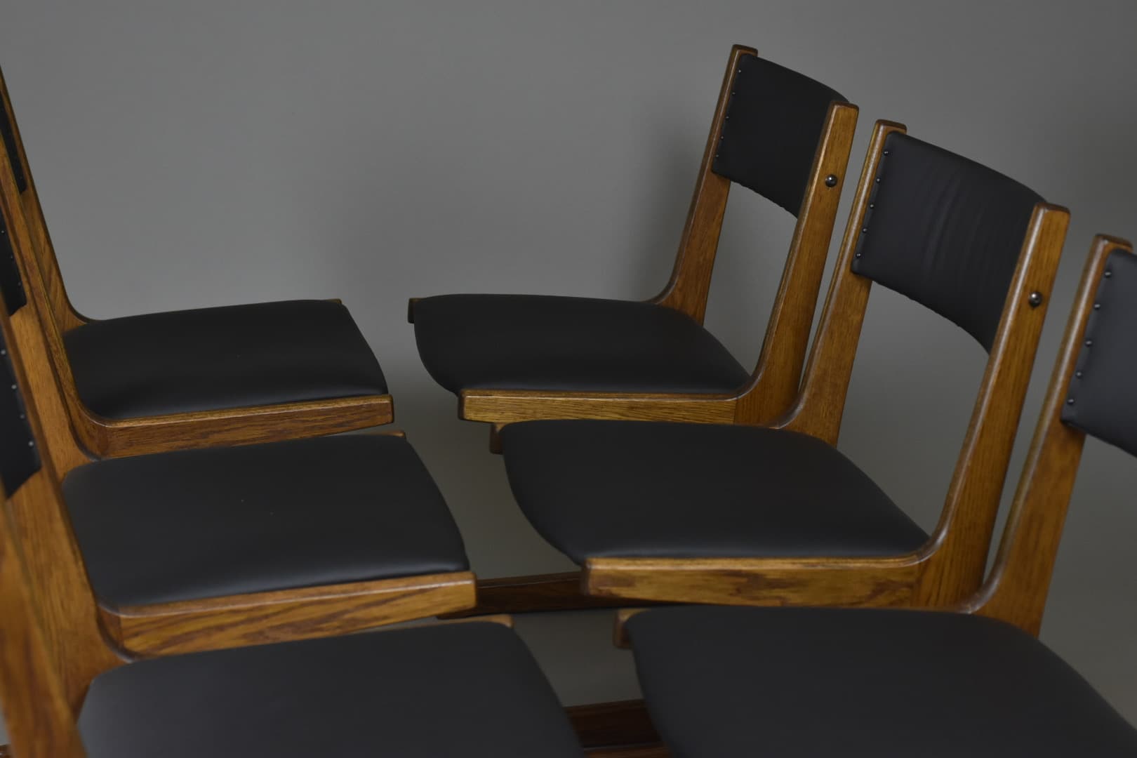 Komplet sześciu krzeseł, palisander brązowy, skóra naturalna czarna, Farstrup Møbelfabrik, Dania, lata 60. - 90635