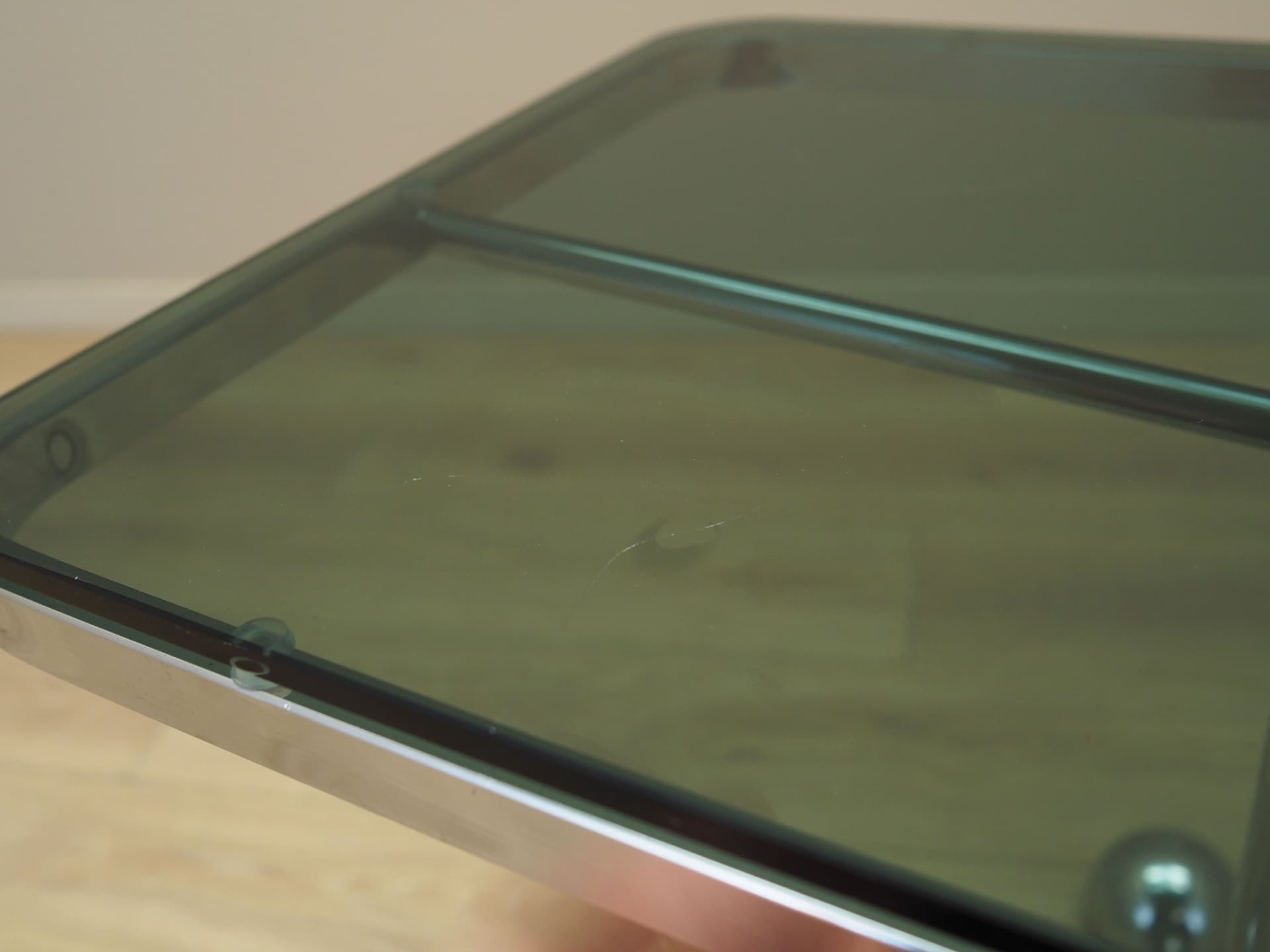 Stolik pomocniczy Space Age, szkło czarne, stal chromowana, Allegri, Włochy, lata 70. - 90668