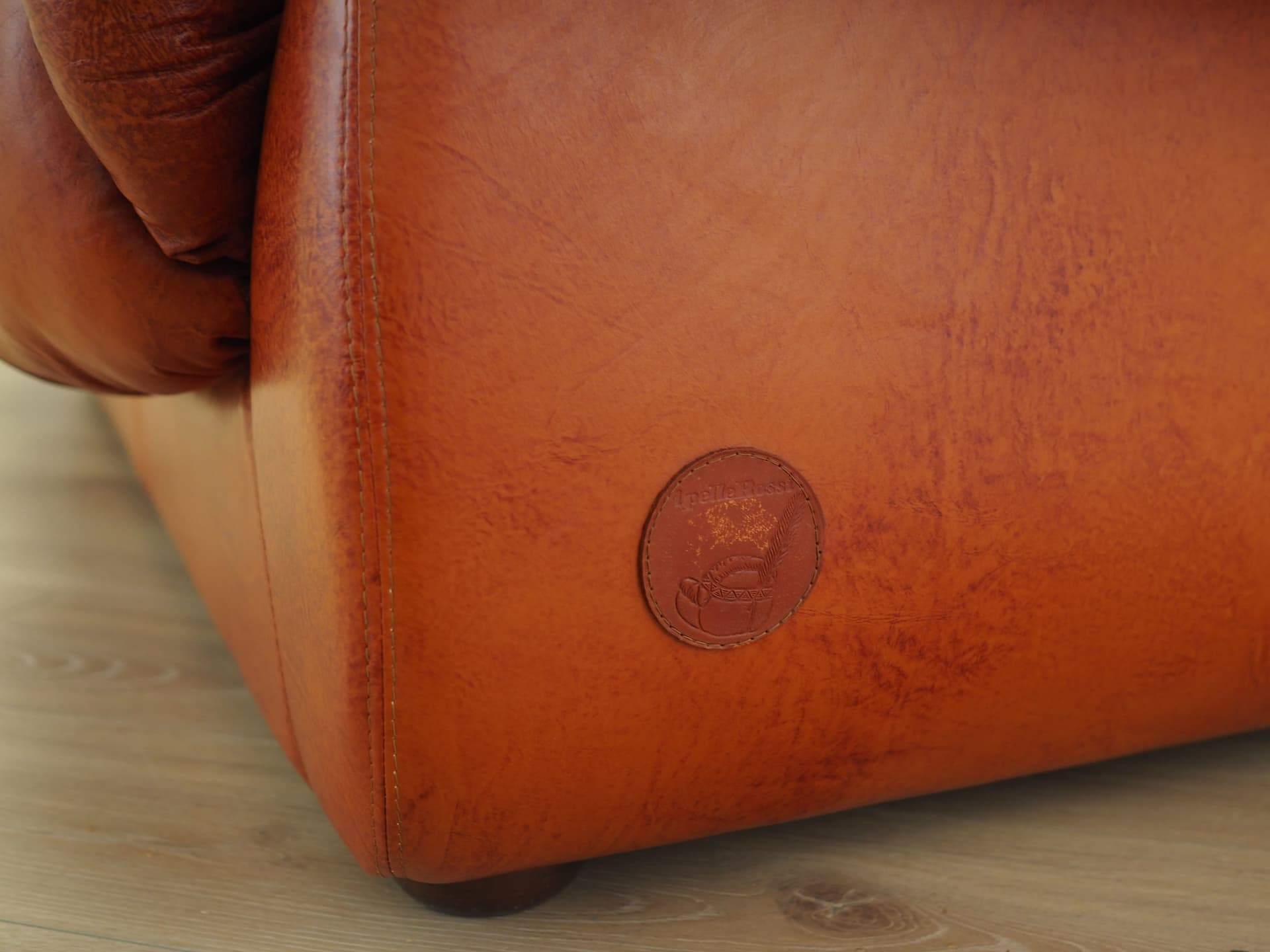 Sofa, skóra naturalna brązowa, PelleRossi, Włochy, lata 70. - 90686