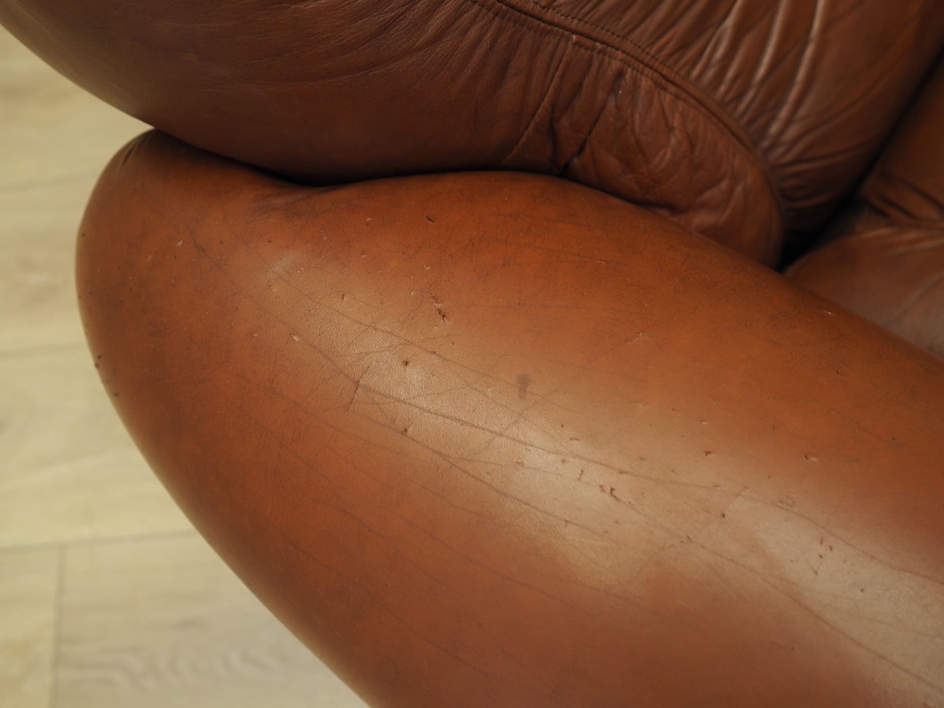 Fotel, brązowy, skóra naturalna, Włochy, lata 70. - 90752