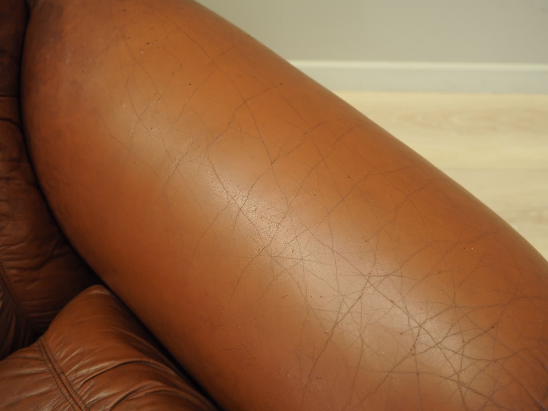 Fotel, brązowy, skóra naturalna, Włochy, lata 70. - 90751