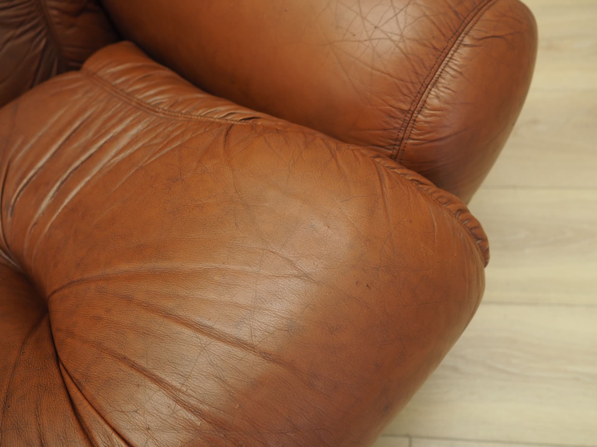 Fotel, brązowy, skóra naturalna, Włochy, lata 70. - 90750