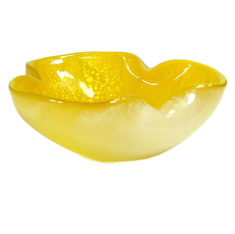 Cytrynowa szklana miseczka z drobinkami srebra, proj. A. Seguso, Włochy, lata 60. - 6996
