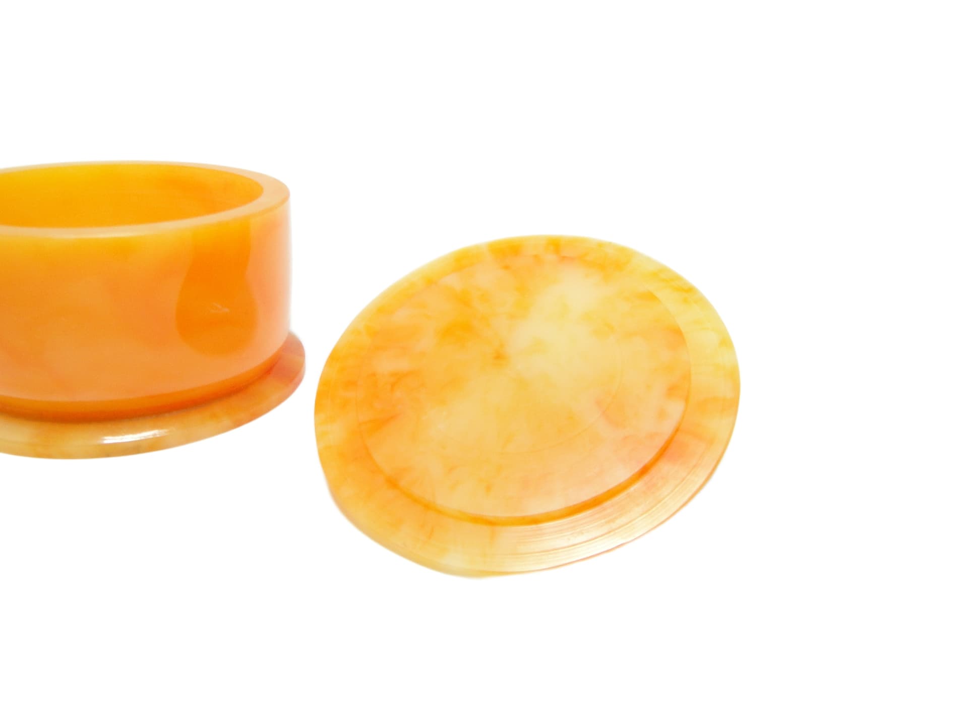 Pojemnik, mid-century modern, bakelit pomarańczowy, Polska, lata 50. - 91576