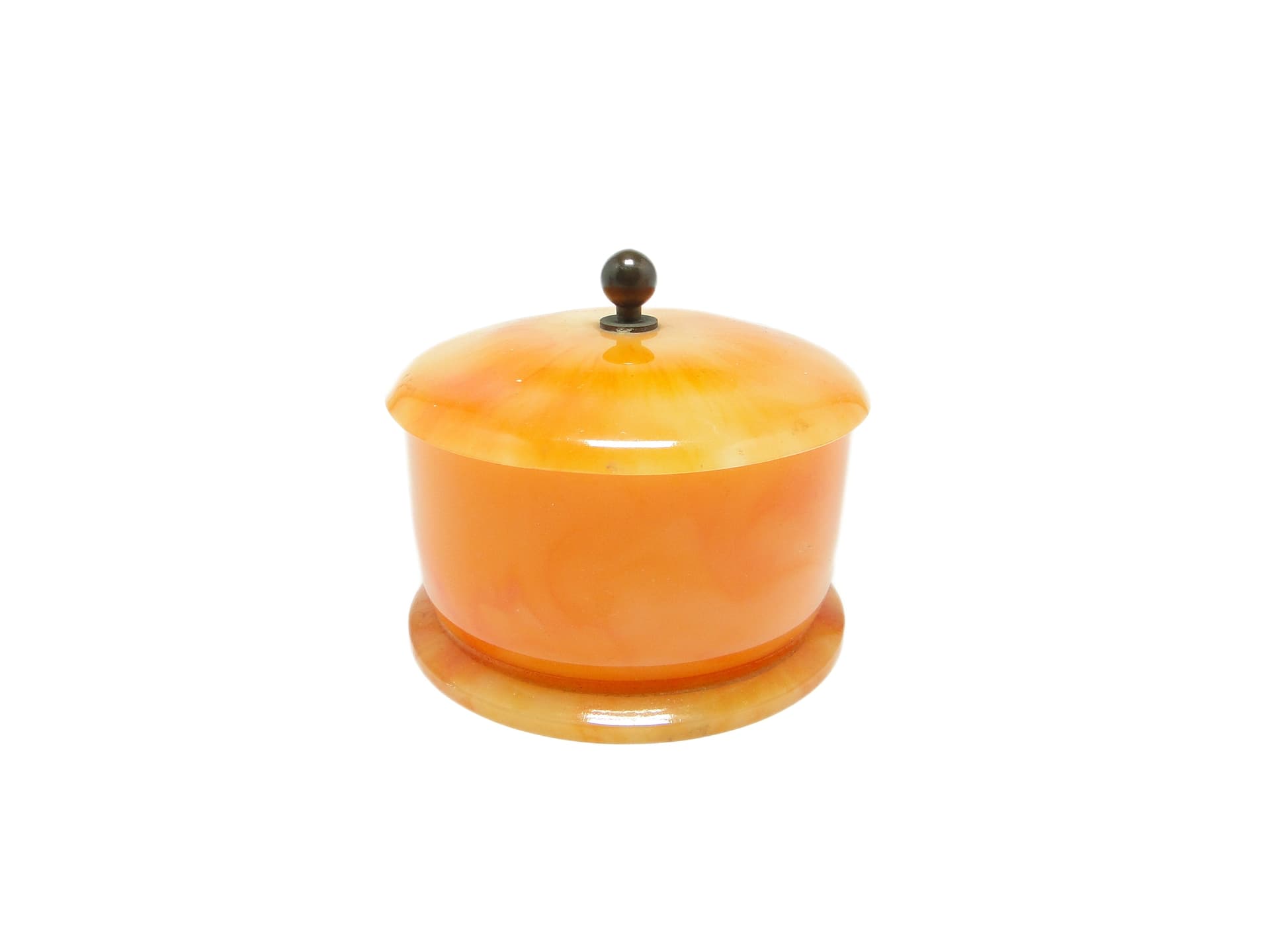 Pojemnik, mid-century modern, bakelit pomarańczowy, Polska, lata 50. - 91574