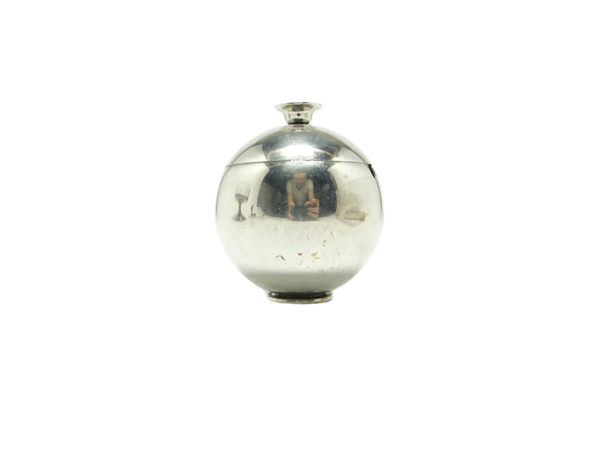 Mid-century modern sugar bowl, silver-plated brass, Poland, 1960s.