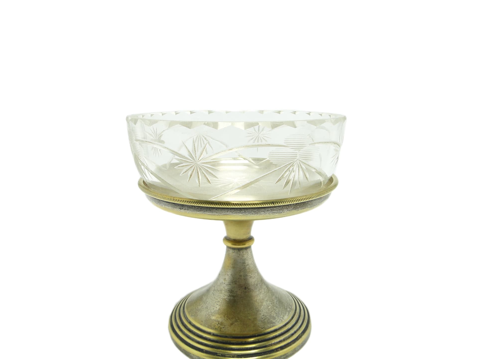 Cukiernica, Art Deco, mosiądz srebrzony, szkło, Polska, lata 30. - 91665