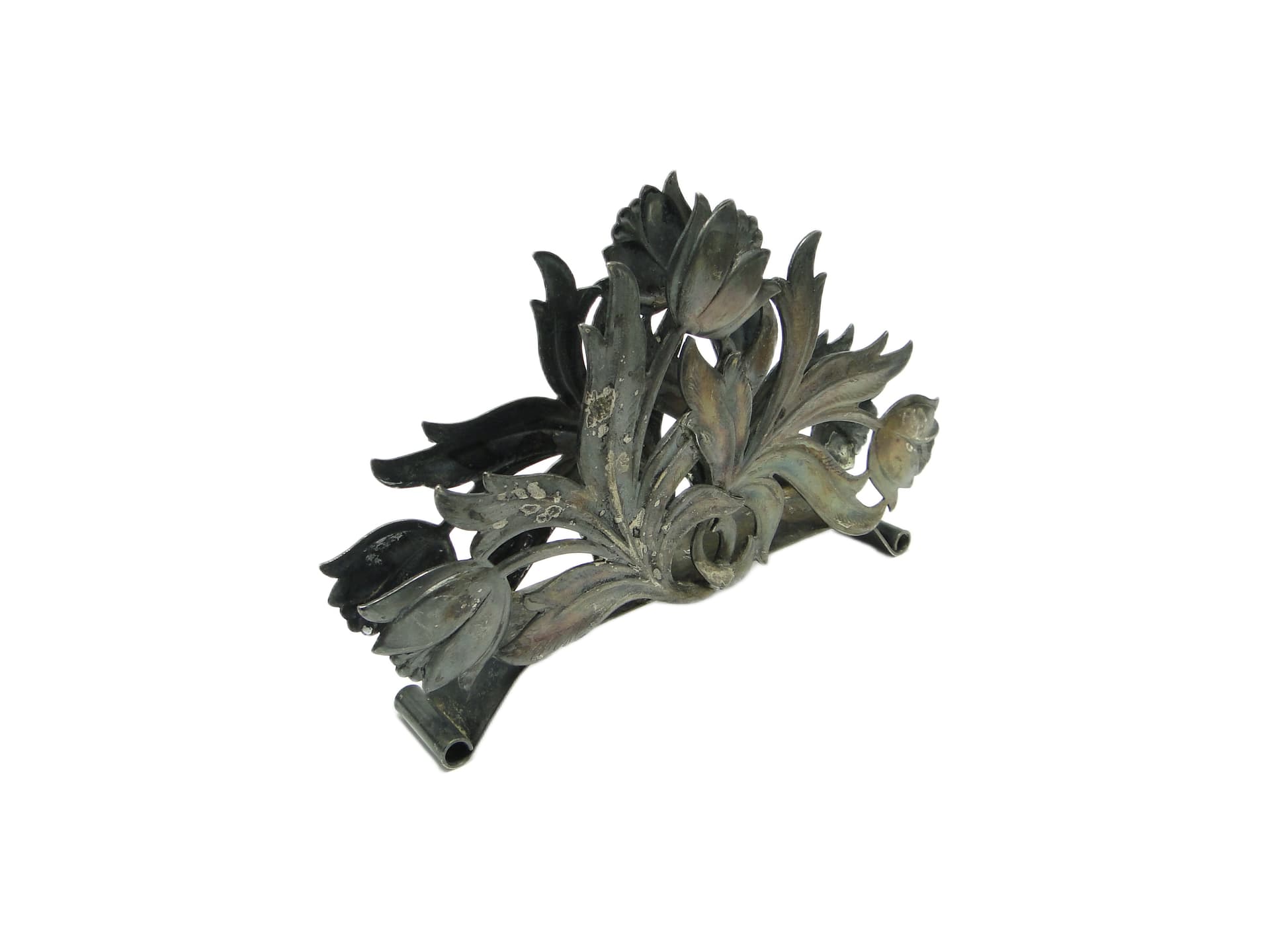 Serwetnik Tulipany, Art Nouveau, mosiądz srebrzony, Polska, lata 60. - 91736