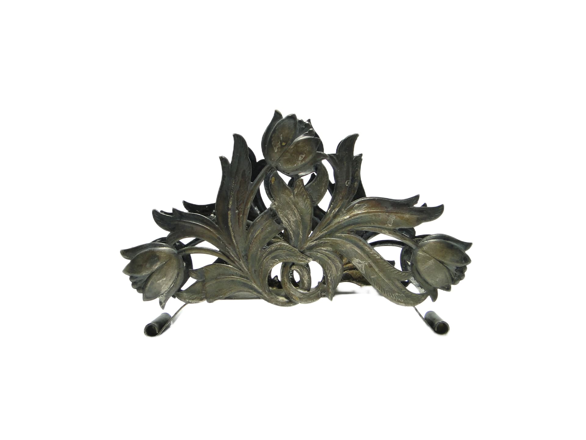 Serwetnik Tulipany, Art Nouveau, mosiądz srebrzony, Polska, lata 60. - 91738