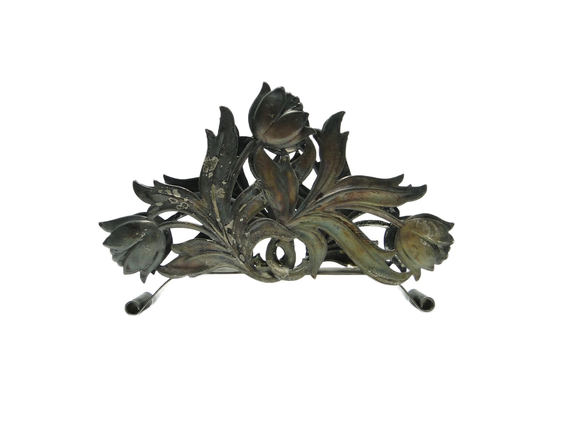 Serwetnik Tulipany, Art Nouveau, mosiądz srebrzony, Polska, lata 60. - 91735