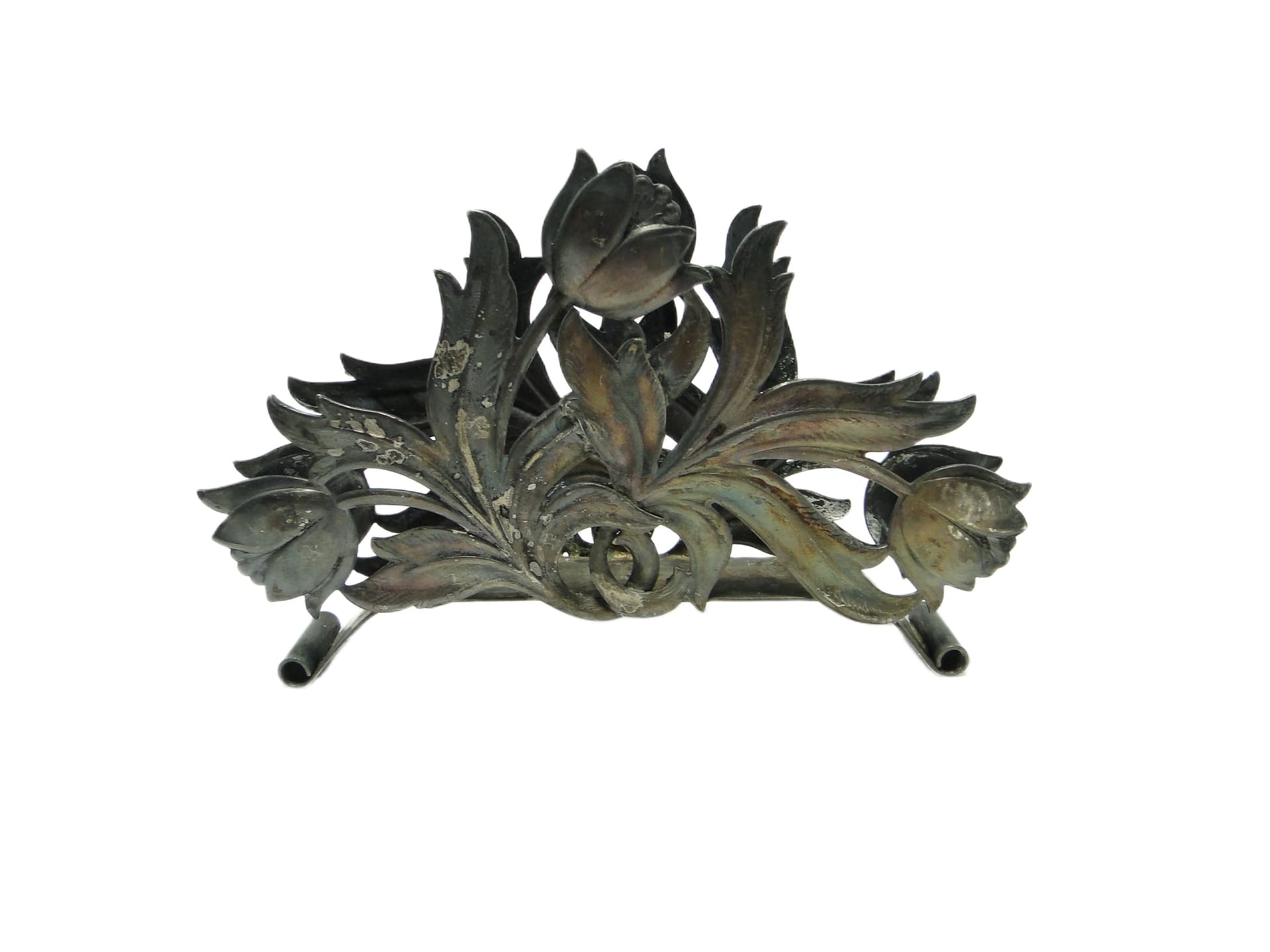 Serwetnik Tulipany, Art Nouveau, mosiądz srebrzony, Polska, lata 60.