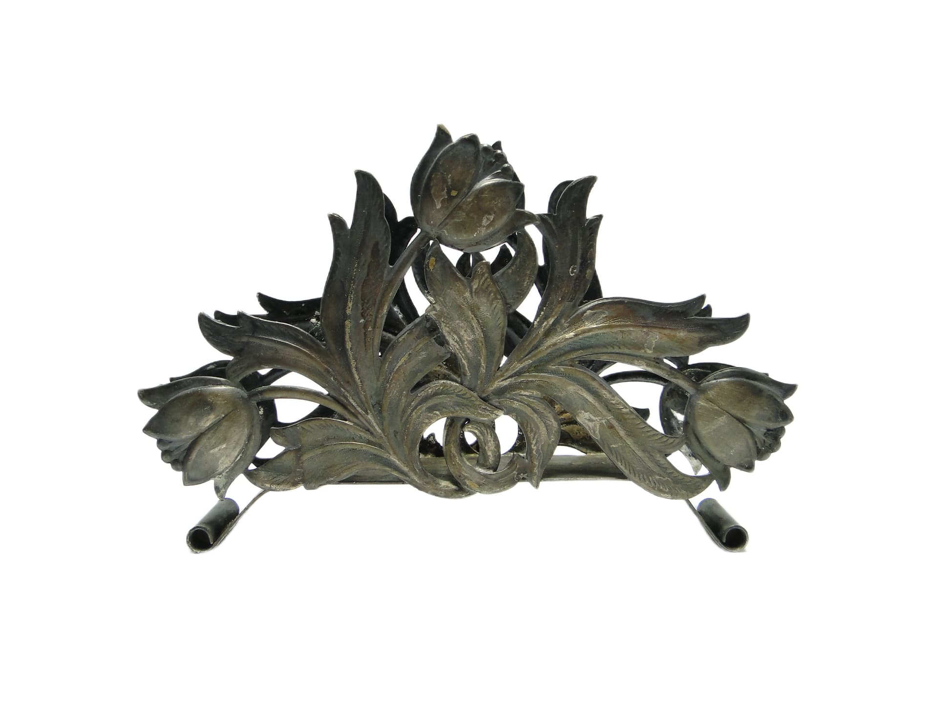 Serwetnik Tulipany, Art Nouveau, mosiądz srebrzony, Polska, lata 60. - 91740