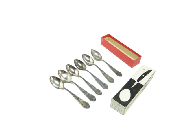 Aleksandria tea spoon set, Baroque, silver-plated brass, Poland, 1970s. - DIMENSION