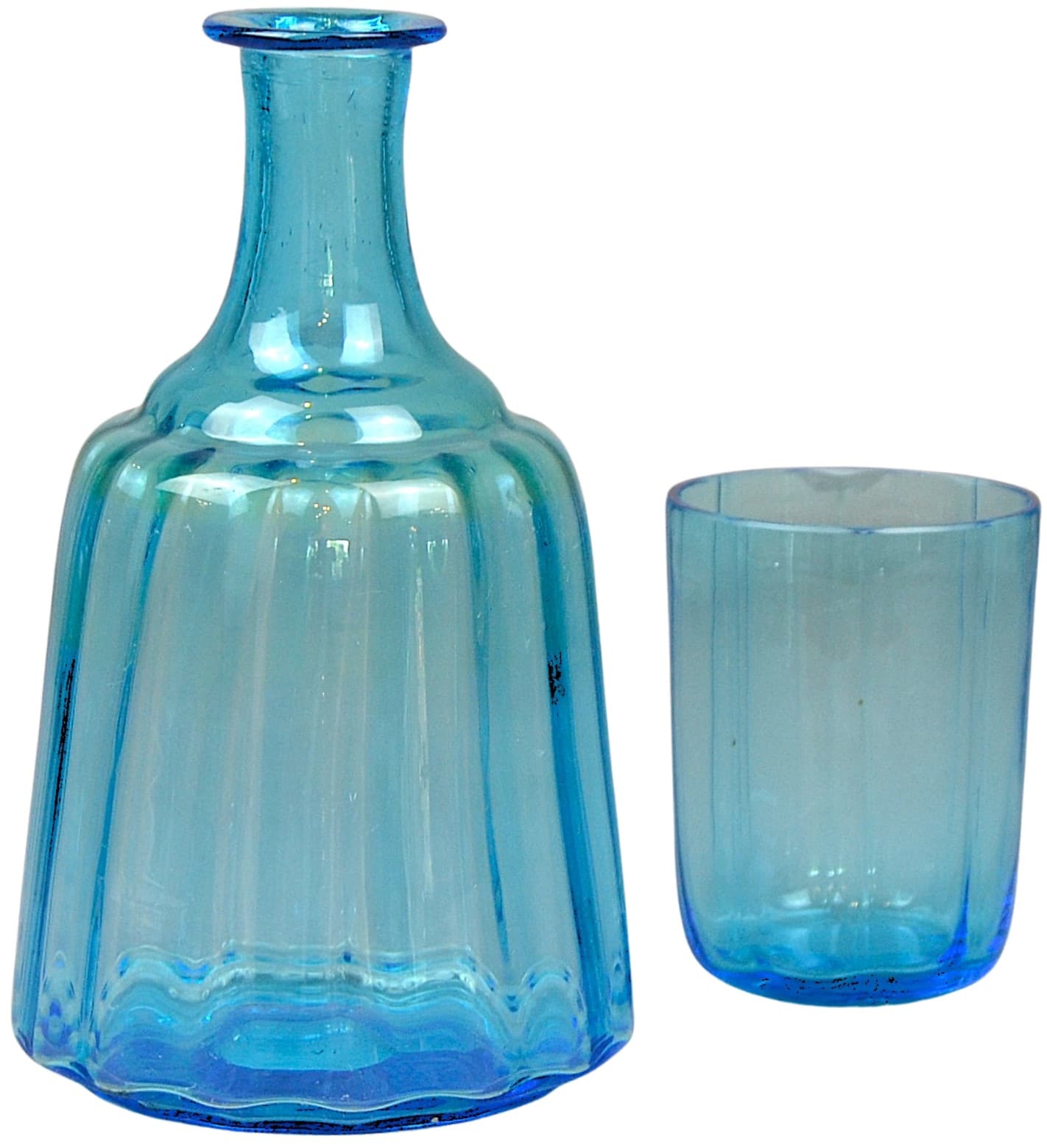 Zestaw karafka i szklanka, niebieski, szkło, Czechy, początek XX w.